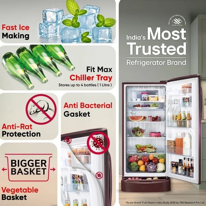 LG 210 L Direct Cool Single Door 5 Star Refrigerator with Base Drawer with Smart Inverter Compressor, Moist ‘N’ Fresh, Fast Ice Making (Red WaterLily, GL-D231ARWU) - Image 5