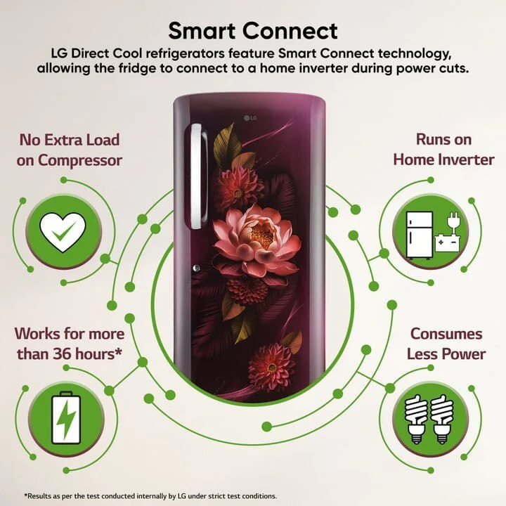LG 210 L Direct Cool Single Door 5 Star Refrigerator with Base Drawer with Smart Inverter Compressor, Moist ‘N’ Fresh, Fast Ice Making (Red WaterLily, GL-D231ARWU) - Image 6