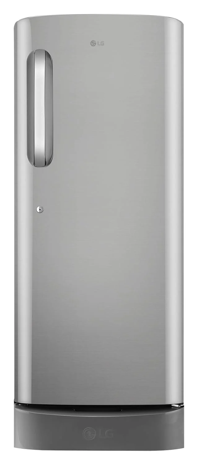 LG 210L Single Door Refrigerator with Base Stand Drawer, Smart Inverter Compressor, Direct Cool, Shiny Steel, 5 Star,(GLD2256ZAPZ)