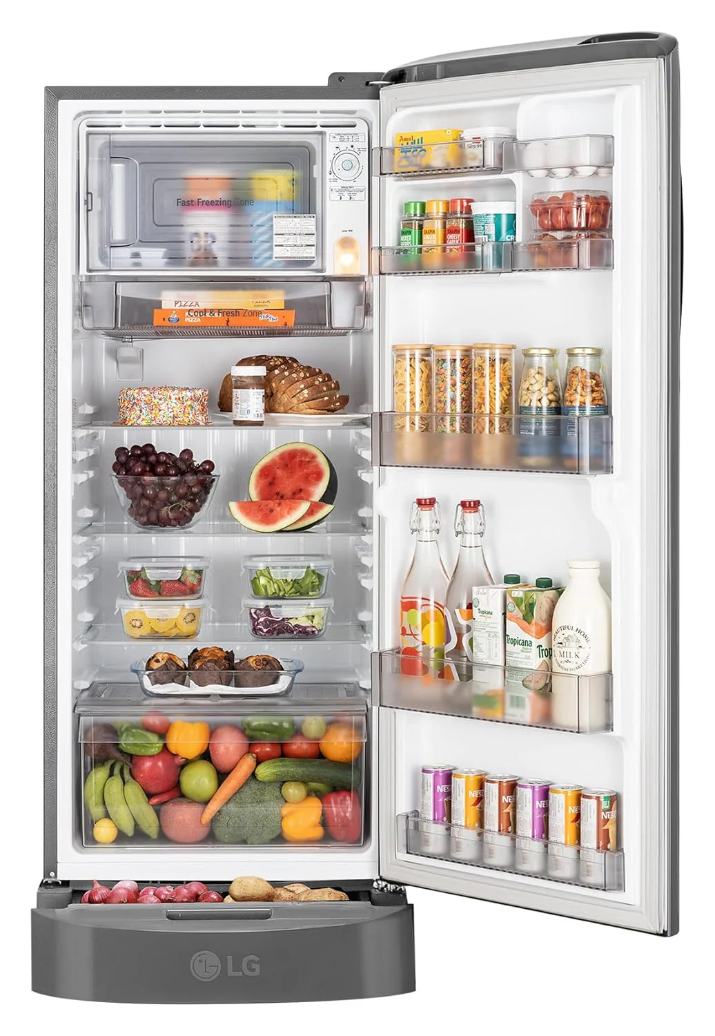 LG 210L Single Door Refrigerator with Base Stand Drawer, Smart Inverter Compressor, Direct Cool, Shiny Steel, 5 Star,(GLD2256ZAPZ) - Image 4
