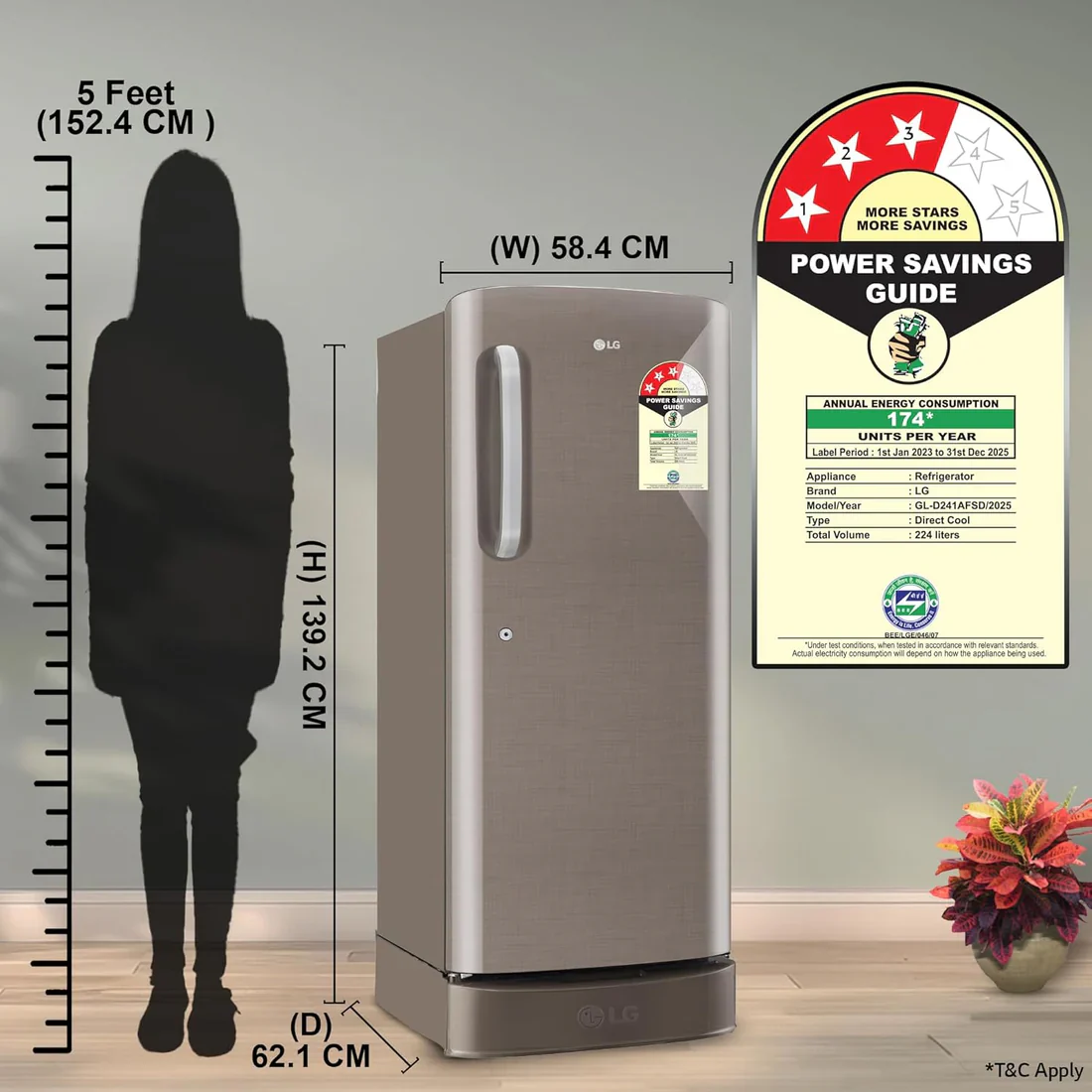 LG 224 L, 3 Star, Direct Cool Single Door Refrigerator (GL-D241AFSD, Fawn Steel, Base stand with drawer &amp; Fast Ice Making) - Image 3