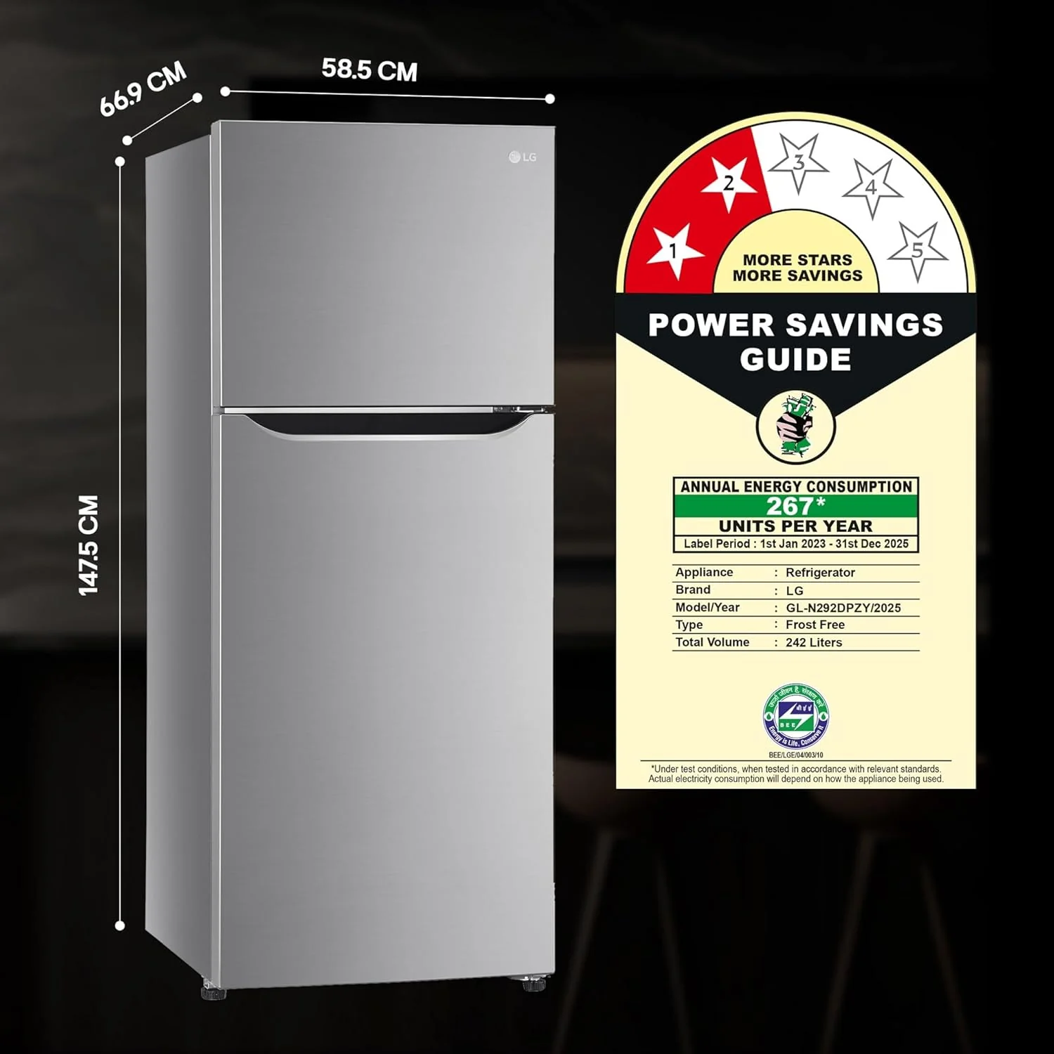 LG 242 L, 2 Star, Smart Inverter Compressor, Multi Air Flow, Frost-Free Double Door Refrigerator (GL-N292DPZY, Shiny Steel, Smart Connect & Moist ‘N’ Fresh) - Image 16