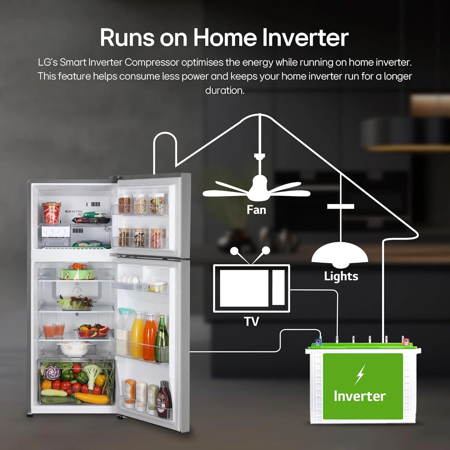 LG 242 L, 2 Star, Smart Inverter Compressor, Multi Air Flow, Frost-Free Double Door Refrigerator (GL-N292DPZY, Shiny Steel, Smart Connect & Moist ‘N’ Fresh) - Image 9
