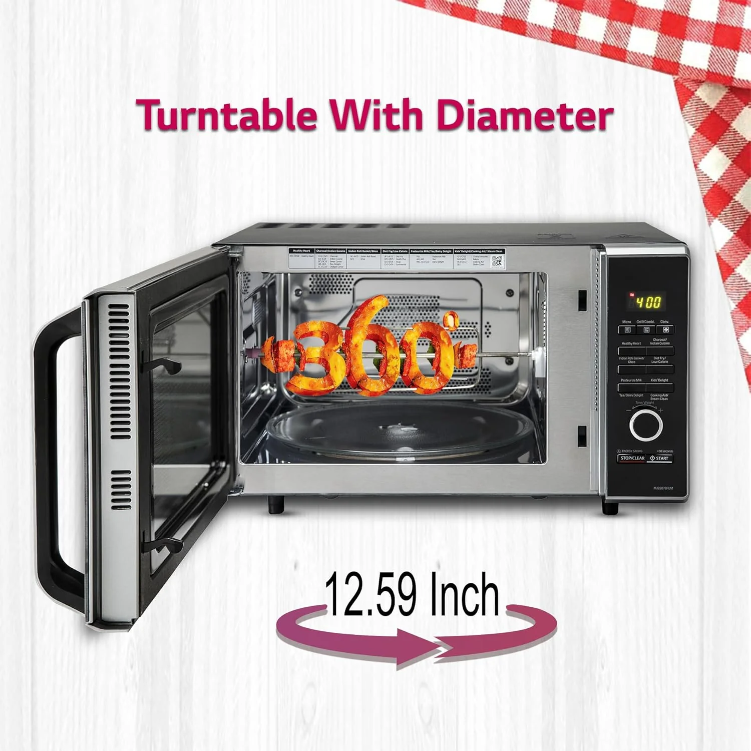 LG 28 L Charcoal Convection Microwave Oven (MJ2887BFUM, Black, with 360° Motorised Rotisserie & Charcoal Lighting Heater with 10 years warranty) - Image 4