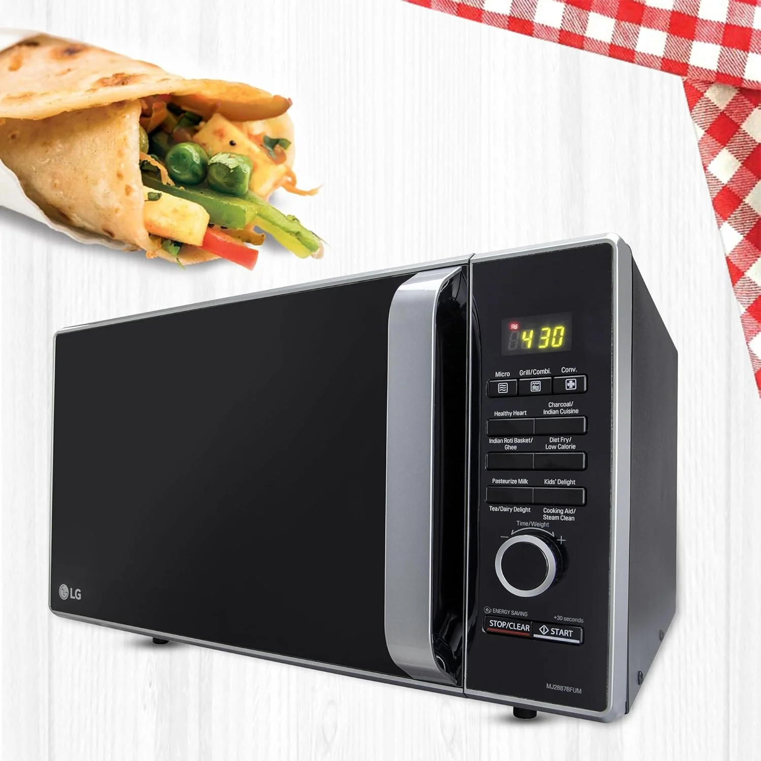 LG 28 L Charcoal Convection Microwave Oven (MJ2887BFUM, Black, with 360° Motorised Rotisserie & Charcoal Lighting Heater with 10 years warranty) - Image 9