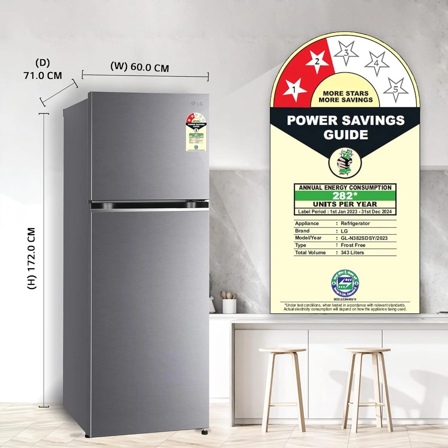 LG 343 L 2 Frost-Free Smart Inverter Compressor Double Door Refrigerator Appliance (GL-N382SDSY, Dazzle Steel, Multi Air Flow Cooling, 2023 Model) - Image 15