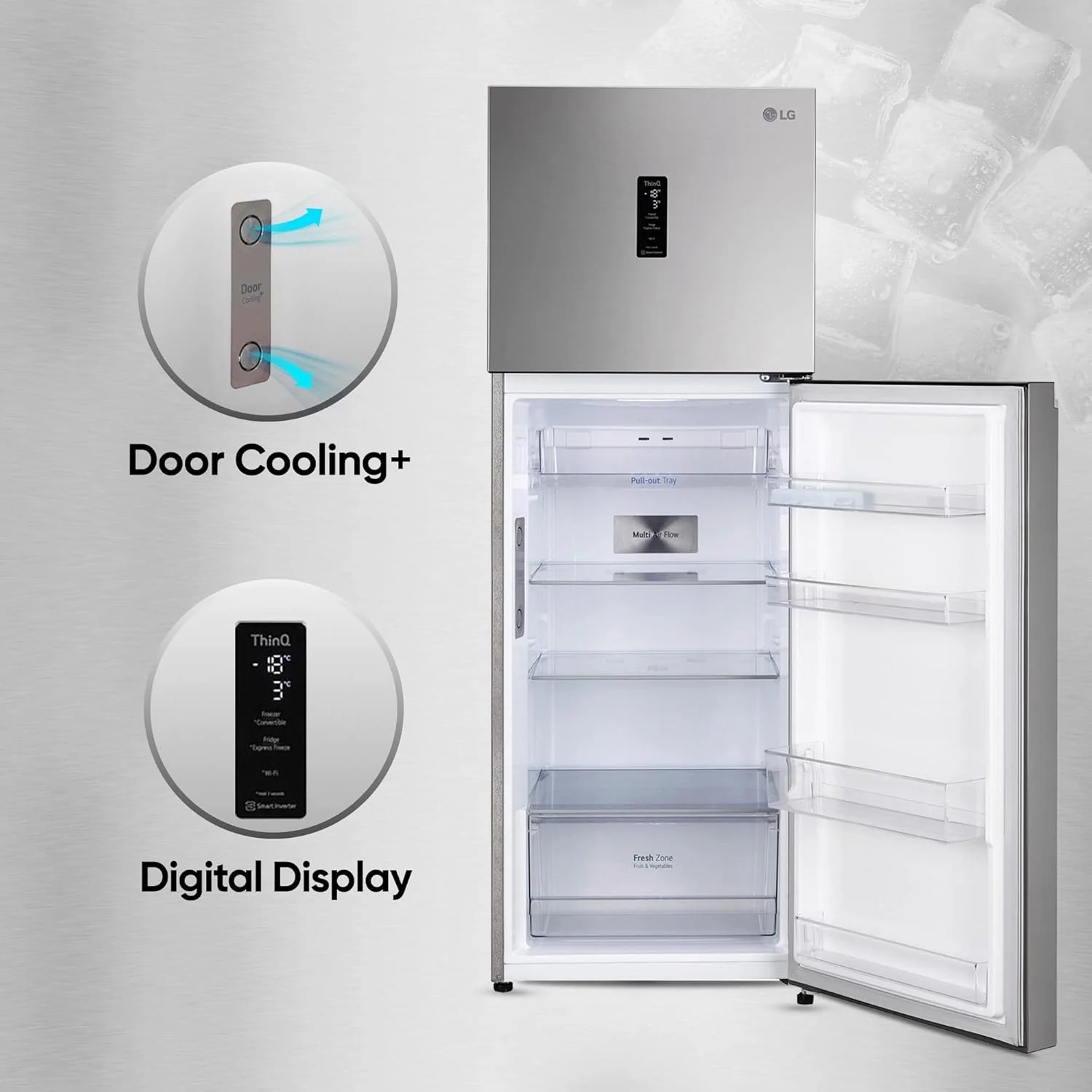 LG 343 L, 3 Star, Smart Inverter Compressor, Wi-Fi Enabled, Convertible Frost-Free Double Door Refrigerator (‎GL-T382TPZX, Shiny Steel, Auto smart connect &amp; Door Cooling+) - Image 14
