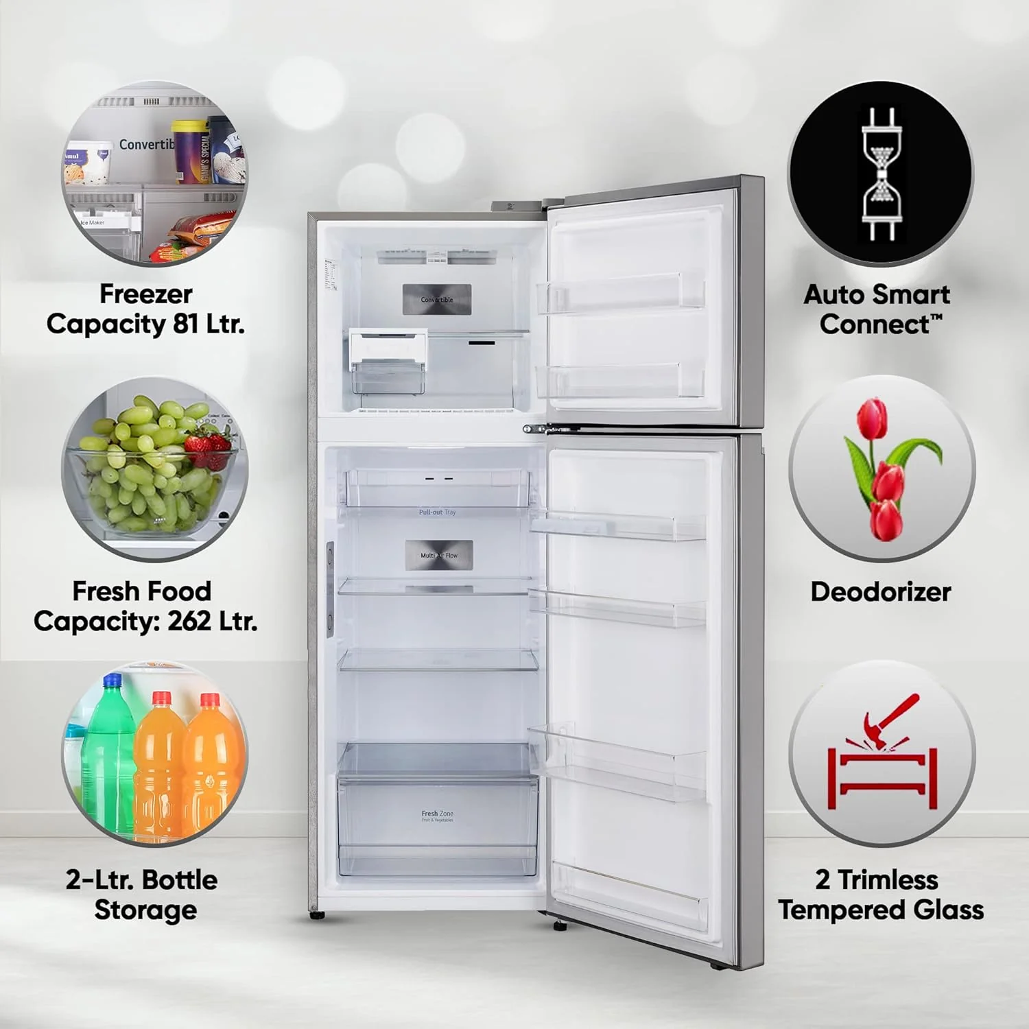 LG 343 L, 3 Star, Smart Inverter Compressor, Wi-Fi Enabled, Convertible Frost-Free Double Door Refrigerator (‎GL-T382TPZX, Shiny Steel, Auto smart connect &amp; Door Cooling+) - Image 16