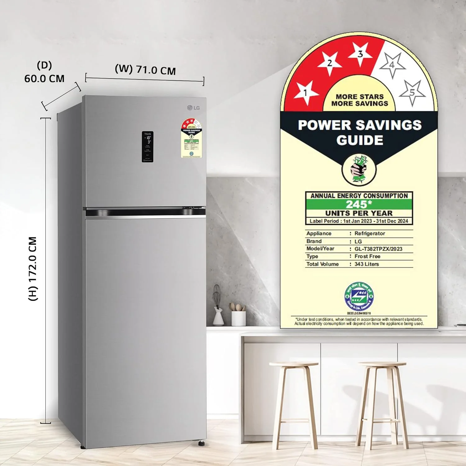 LG 343 L, 3 Star, Smart Inverter Compressor, Wi-Fi Enabled, Convertible Frost-Free Double Door Refrigerator (‎GL-T382TPZX, Shiny Steel, Auto smart connect &amp; Door Cooling+) - Image 17