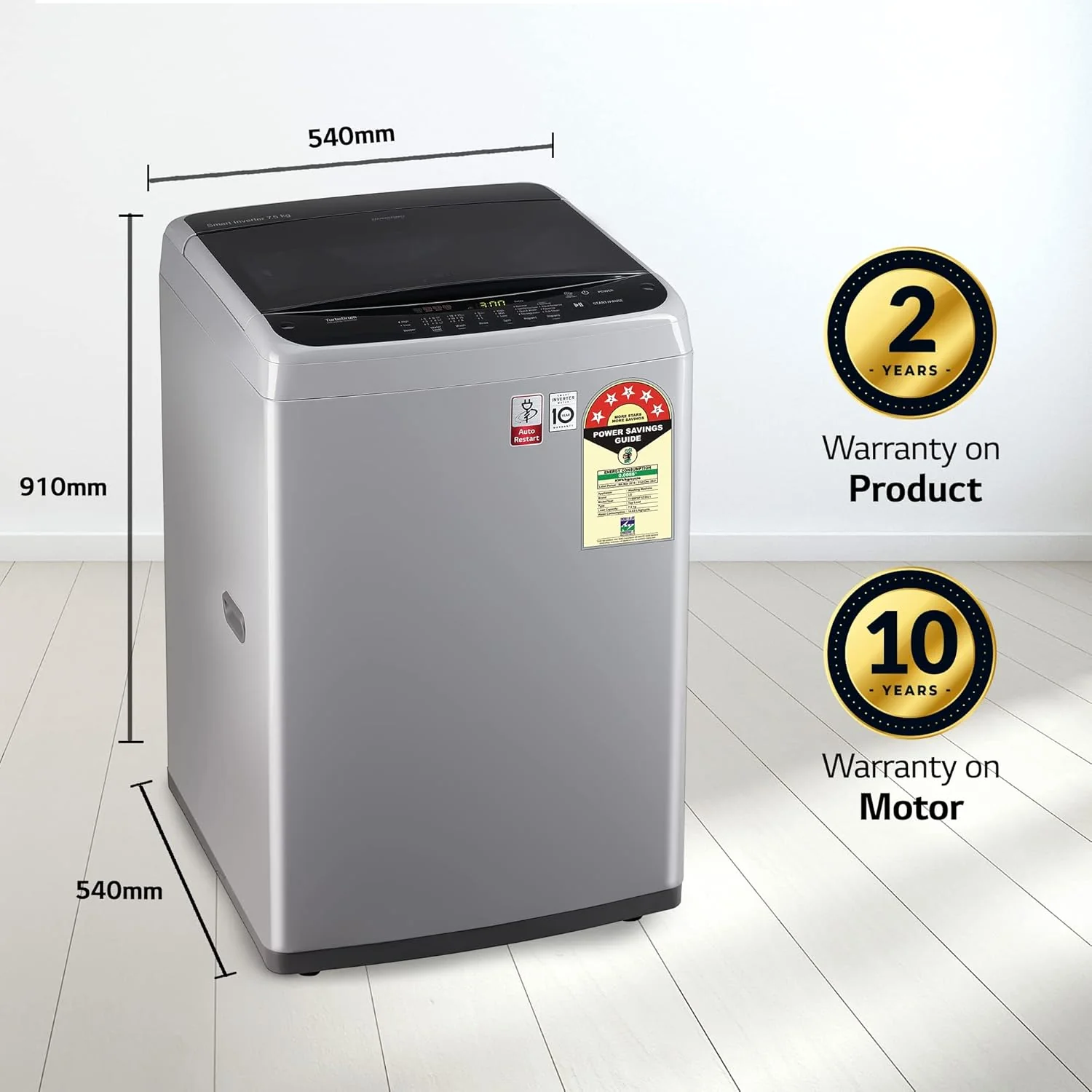 LG 7.5 Kg 5 Star Smart Inverter Fully-Automatic Top Load Washing Machine (T75SPSF1Z, Middle Free Silver, TurboDrum | Smart Closing Door) - Image 2