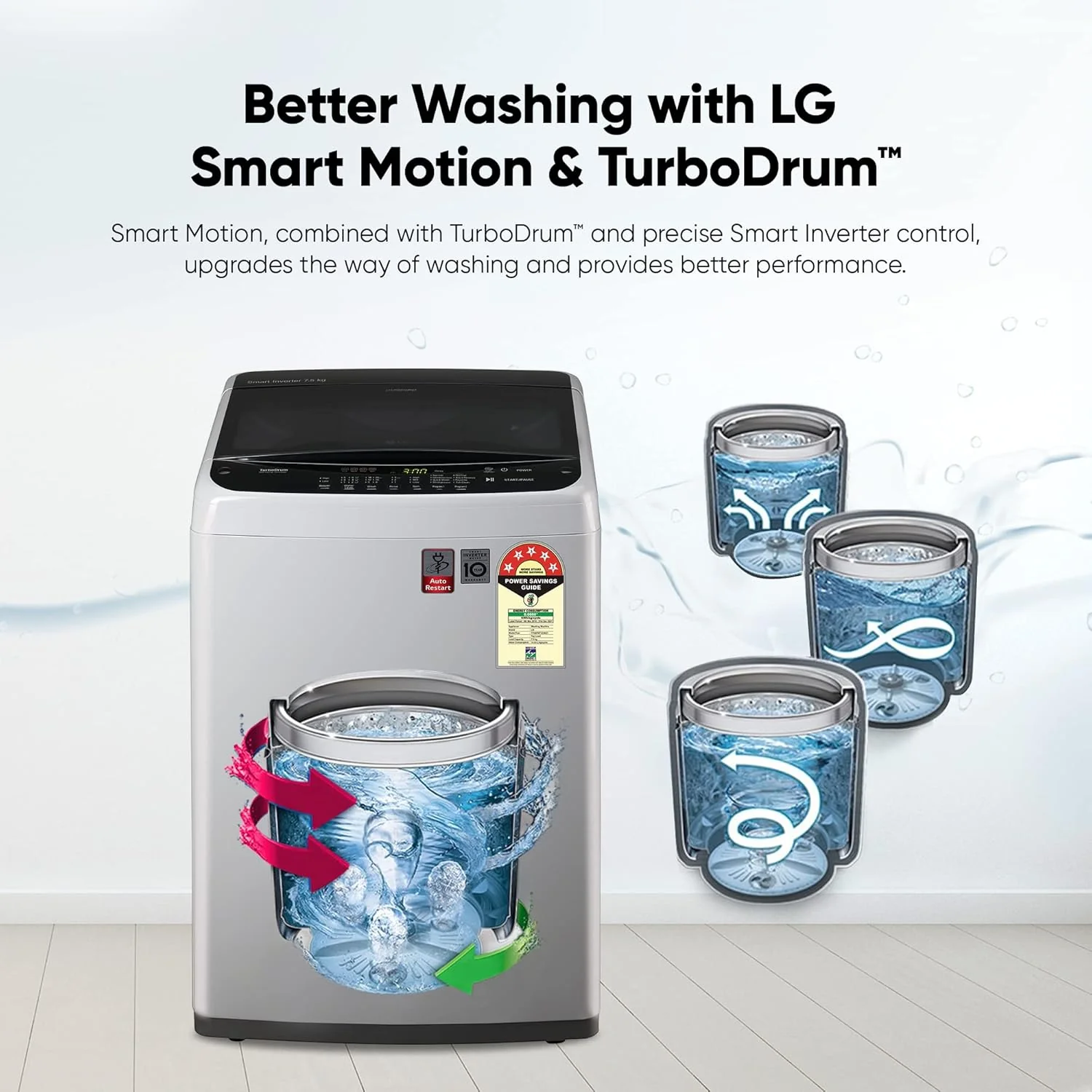 LG 7.5 Kg 5 Star Smart Inverter Fully-Automatic Top Load Washing Machine (T75SPSF1Z, Middle Free Silver, TurboDrum | Smart Closing Door) - Image 6