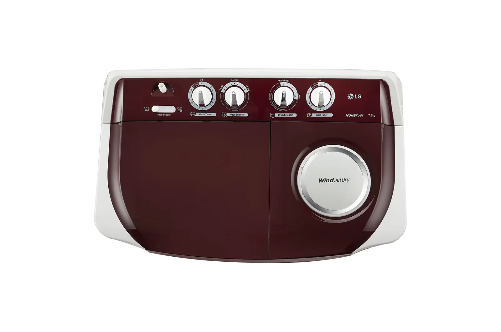 LG 7.5Kg Semi Automatic Top Load Washing Machine, Roller Jet Pulsator, Burgundy - Image 3