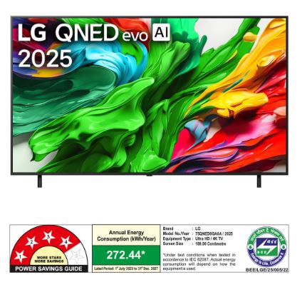 LG 75 Inch (189 cm) 4K QNED 8GA Mini LED Smart TV (2025 Model) with α8 AI Processor Gen2, Dolby Vision &amp; Atmos, Filmmaker Mode, AI Picture Pro