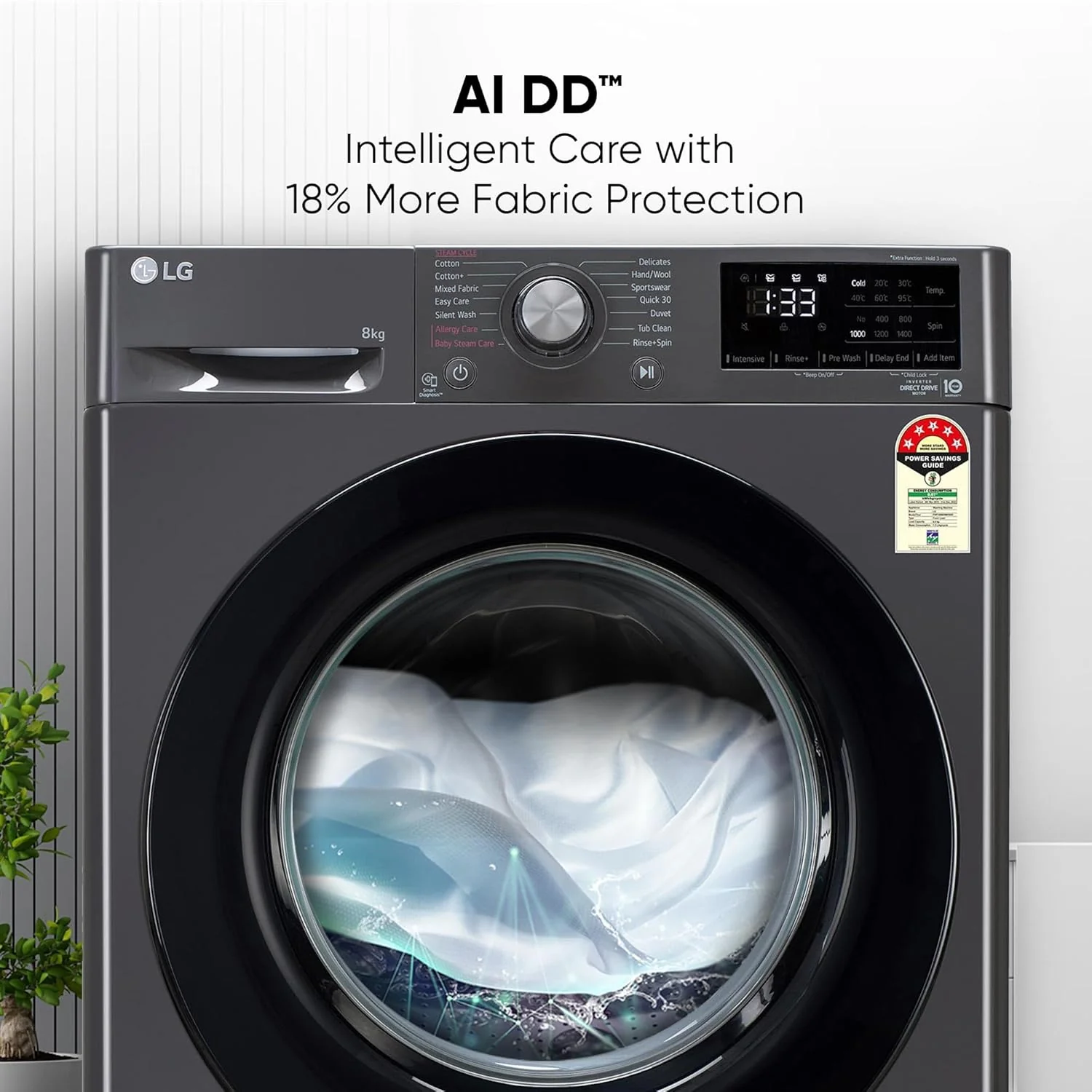 LG 8 Kg, 5 Star, AI Direct Drive Technology, Steam & 6 Motion DD Fully-Automatic Front Load Washing Machine (FHP1208Z3M, Intelligent & Convenient Fabric Care, Allergy Care, Middle Black) - Image 15
