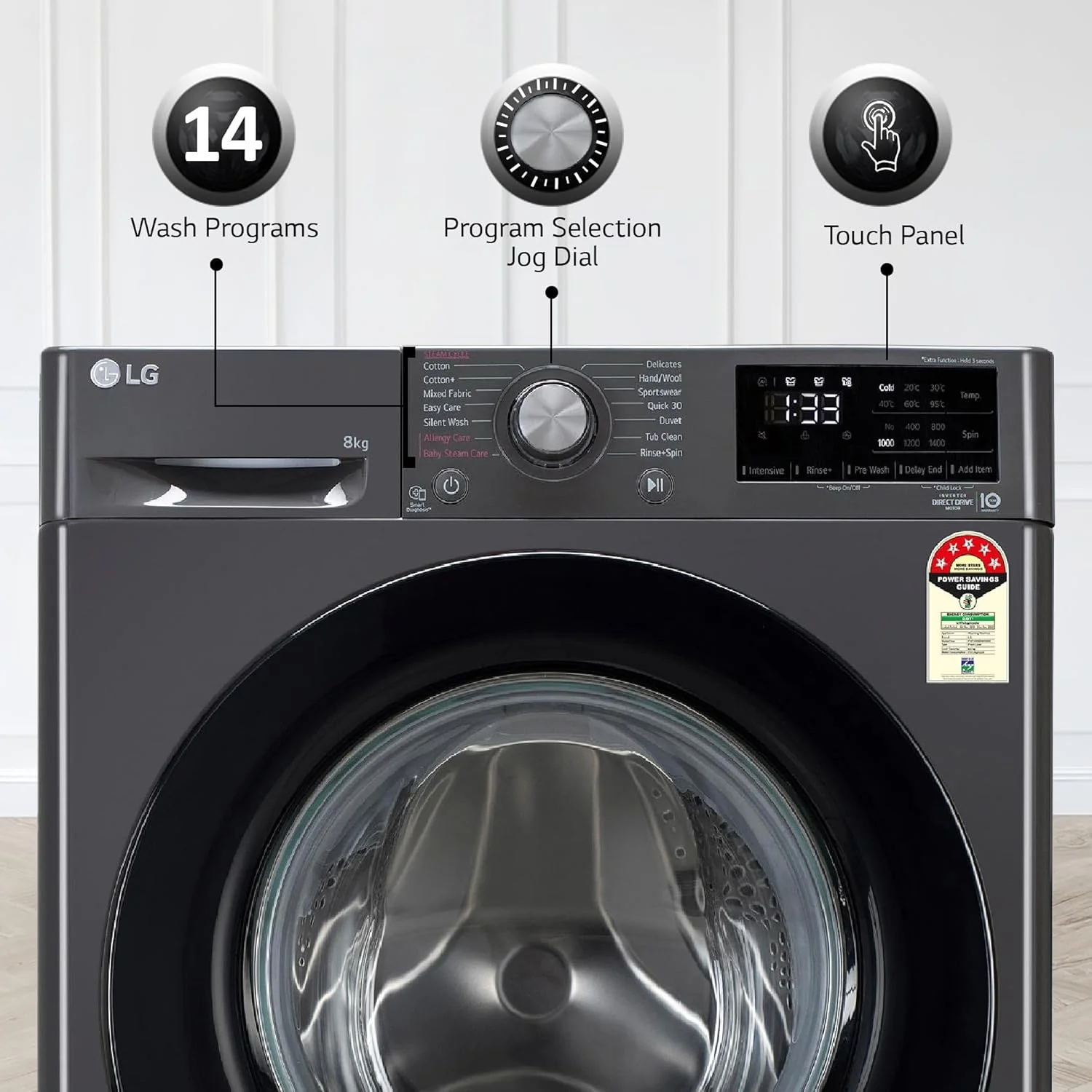 LG 8 Kg, 5 Star, AI Direct Drive Technology, Steam & 6 Motion DD Fully-Automatic Front Load Washing Machine (FHP1208Z3M, Intelligent & Convenient Fabric Care, Allergy Care, Middle Black) - Image 17