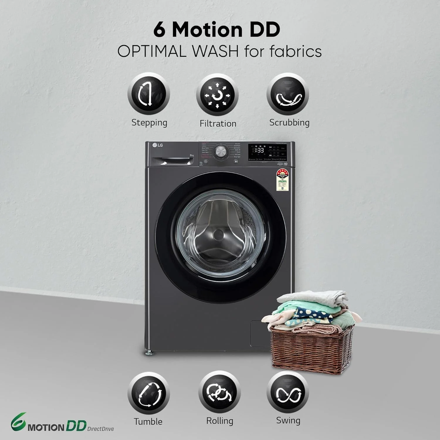 LG 8 Kg, 5 Star, AI Direct Drive Technology, Steam & 6 Motion DD Fully-Automatic Front Load Washing Machine (FHP1208Z3M, Intelligent & Convenient Fabric Care, Allergy Care, Middle Black) - Image 18