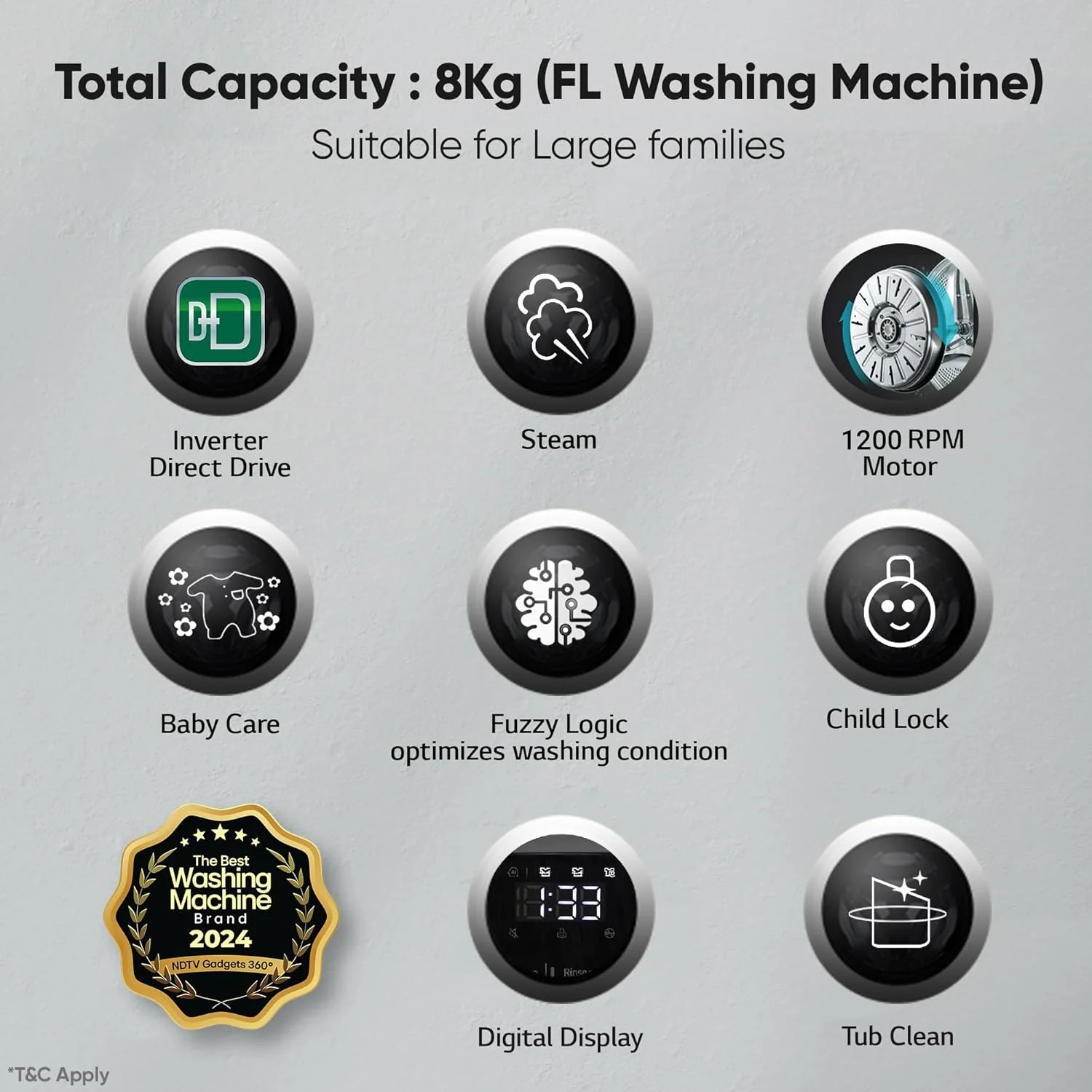 LG 8 Kg, 5 Star, AI Direct Drive Technology, Steam & 6 Motion DD Fully-Automatic Front Load Washing Machine (FHP1208Z3M, Intelligent & Convenient Fabric Care, Allergy Care, Middle Black) - Image 20