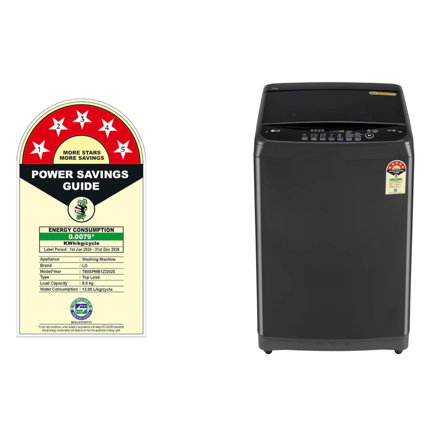 LG 8 Kg Top Load Washing Machine, Smart Inverter Motor, Middle Black, T80SPMB1Z (2025 Model) - Image 3