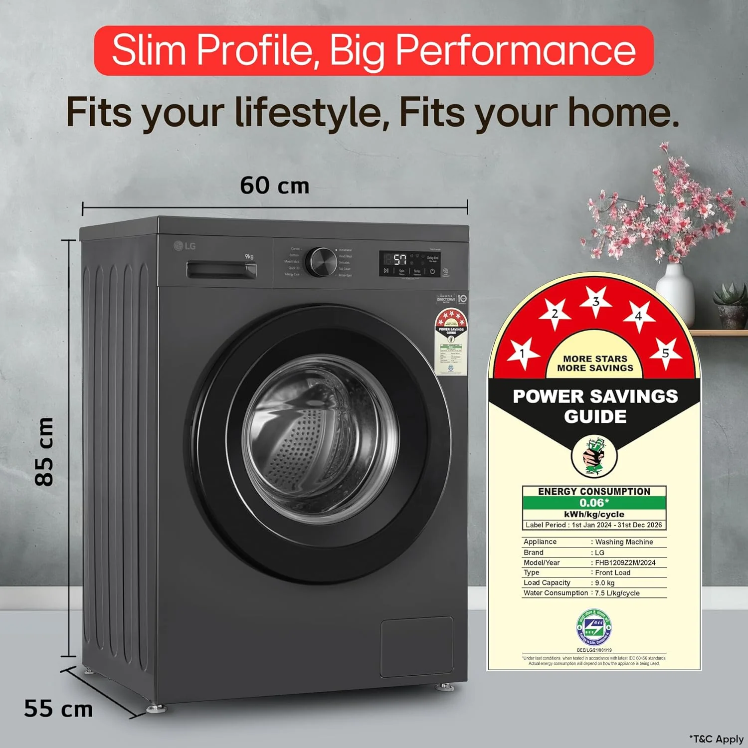 LG 9 Kg, 5 Star, Direct Drive Technology, Steam Wash, 6 Motion DD, Fully-Automatic Front Load Washing Machine (FHB1209Z2M, Allergy Care, In-Built Heater, Touch Panel, Middle Black) - Image 2