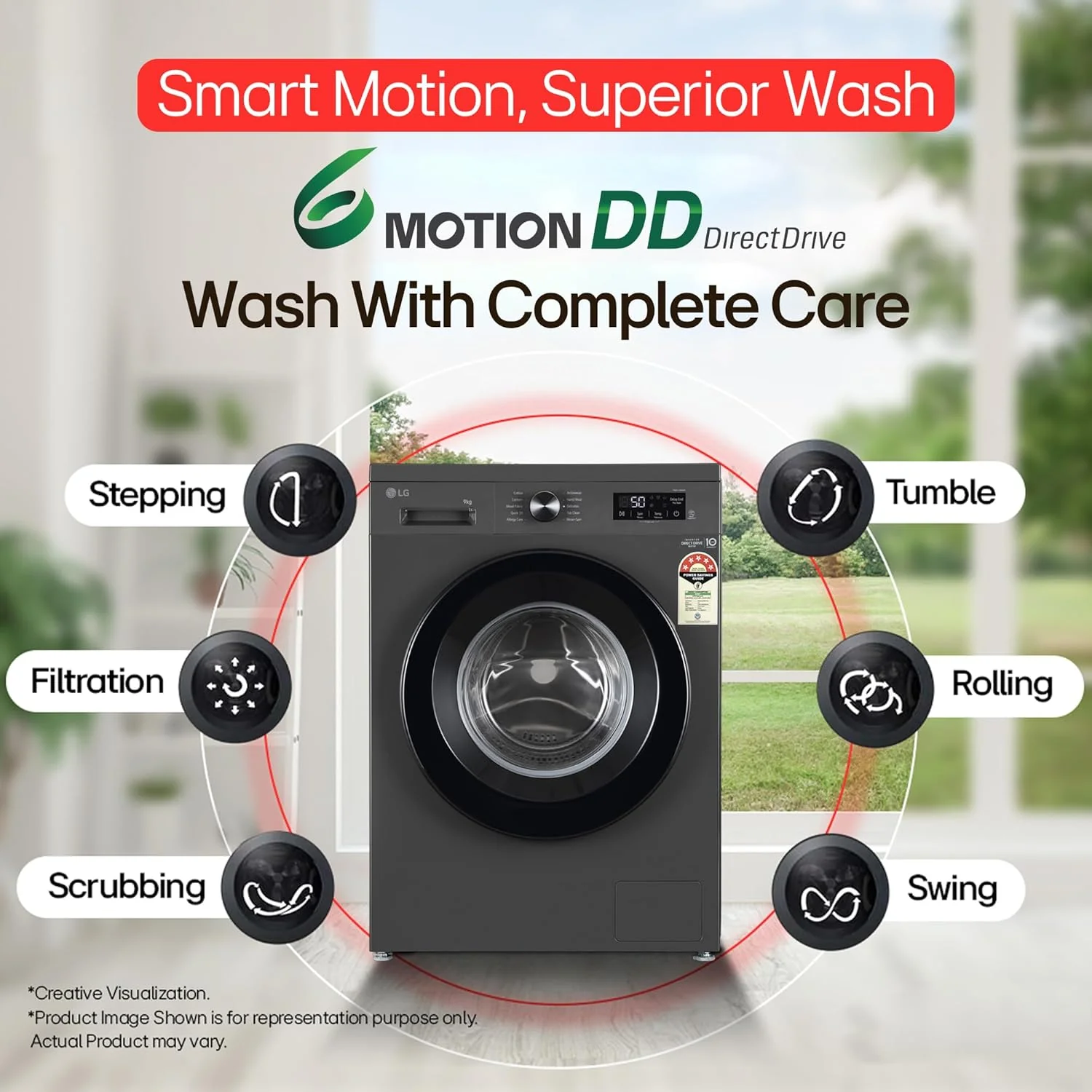 LG 9 Kg, 5 Star, Direct Drive Technology, Steam Wash, 6 Motion DD, Fully-Automatic Front Load Washing Machine (FHB1209Z2M, Allergy Care, In-Built Heater, Touch Panel, Middle Black) - Image 6