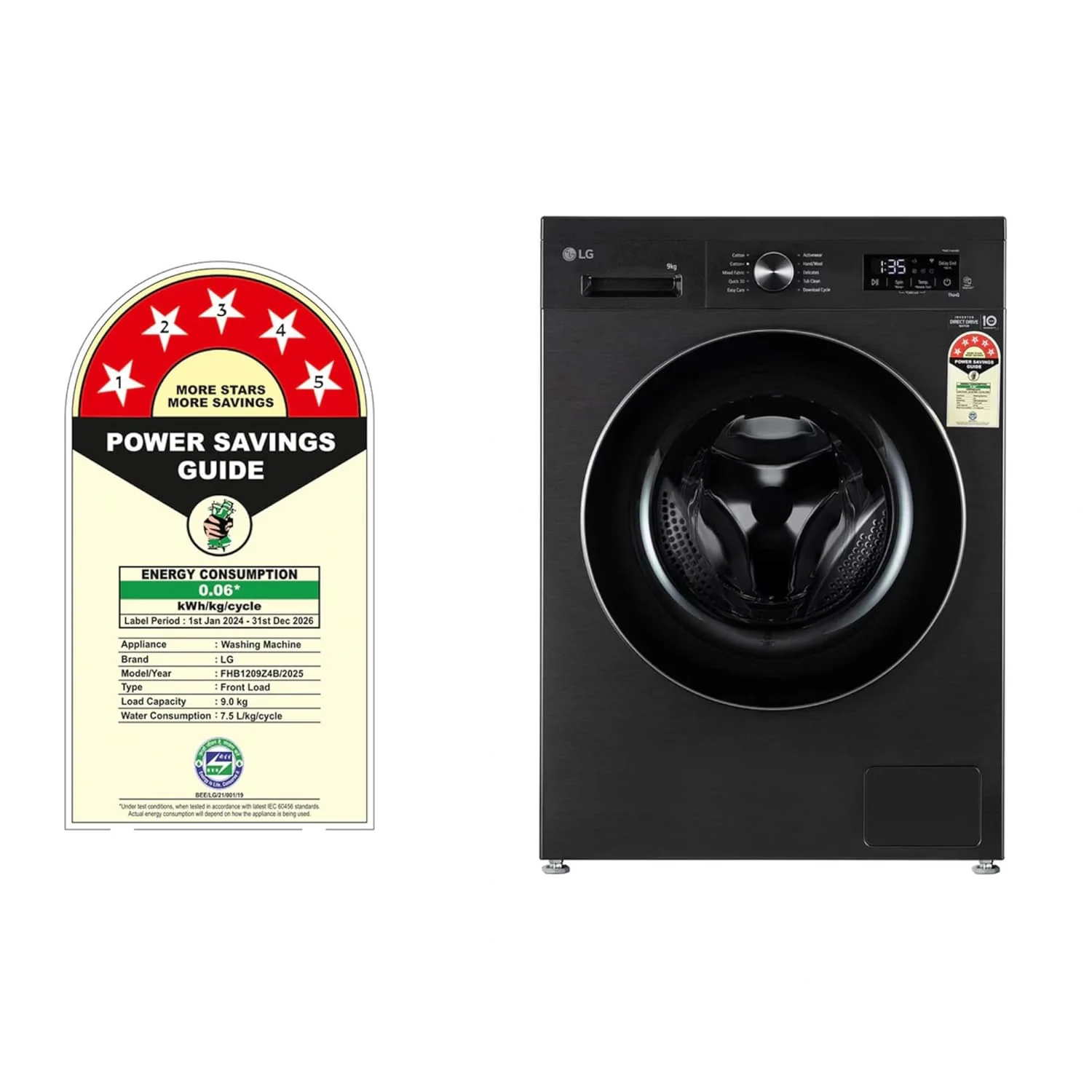 LG 9 Kg 5 Star Inverter Direct Drive Fully Automatic Front Load Washing Machine (FHB1209Z4B, Platinum Black, - Image 5
