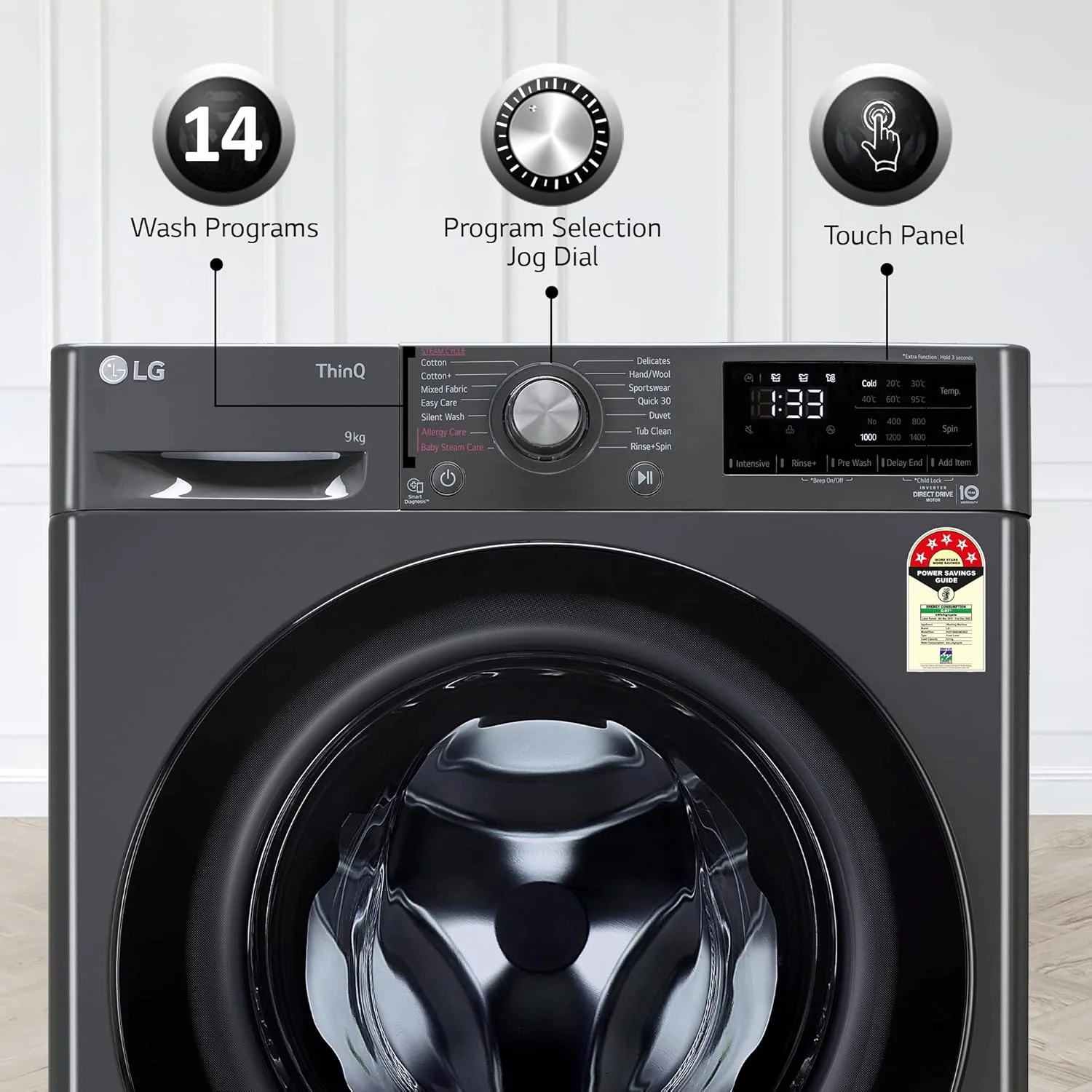 LG 9 Kg 5 Star Wi-Fi Inverter AI Direct-Drive Touch Panel Fully Automatic Front Load Washing Machine Appliance (FHV1409Z4M, Steam for Hygiene, In-Built Heater, 6 Motion DD, Middle Black) - Image 14