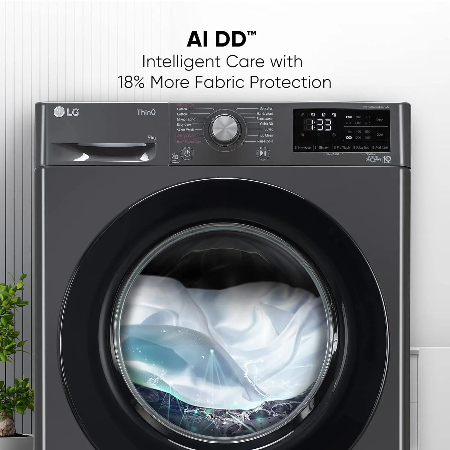 LG 9 Kg 5 Star Wi-Fi Inverter AI Direct-Drive Touch Panel Fully Automatic Front Load Washing Machine Appliance (FHV1409Z4M, Steam for Hygiene, In-Built Heater, 6 Motion DD, Middle Black) - Image 15