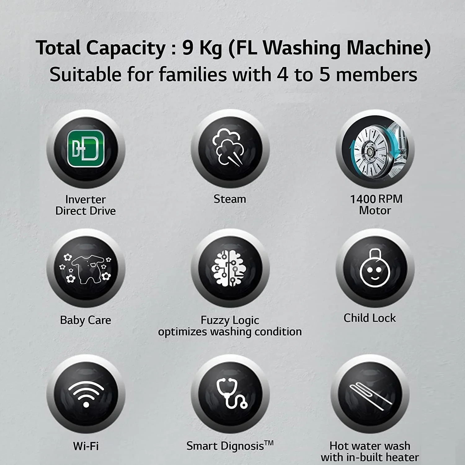 LG 9 Kg 5 Star Wi-Fi Inverter AI Direct-Drive Touch Panel Fully Automatic Front Load Washing Machine Appliance (FHV1409Z4M, Steam for Hygiene, In-Built Heater, 6 Motion DD, Middle Black) - Image 17