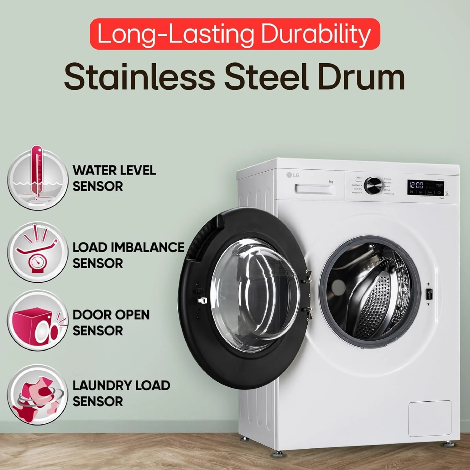 LG 9 Kg 5 Star Wi-Fi, Steam, Inverter Direct Drive Technology, 6 Motion DD, Fully-Automatic Front Load Washing Machine (FHB1209Z4W, Allergy Care, In-Built Heater, Touch Panel, Blue White) - Image 4