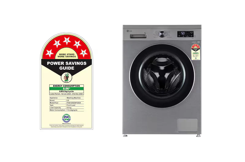 LG 9Kg Front Load Washing Machine, Inverter Direct Drive™, Platinum Silver,FHB1209Z4P 5 Star, - Image 6