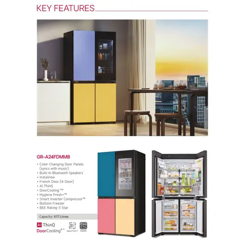 LG MoodUP™ 617 Litres 3 Star French Door Refrigerator | InstaView™ | 1.7 Lakh + Color Combinations | Built-in Bluetooth Speaker | ThinQ® (GR-A24FDMMB) - Image 8