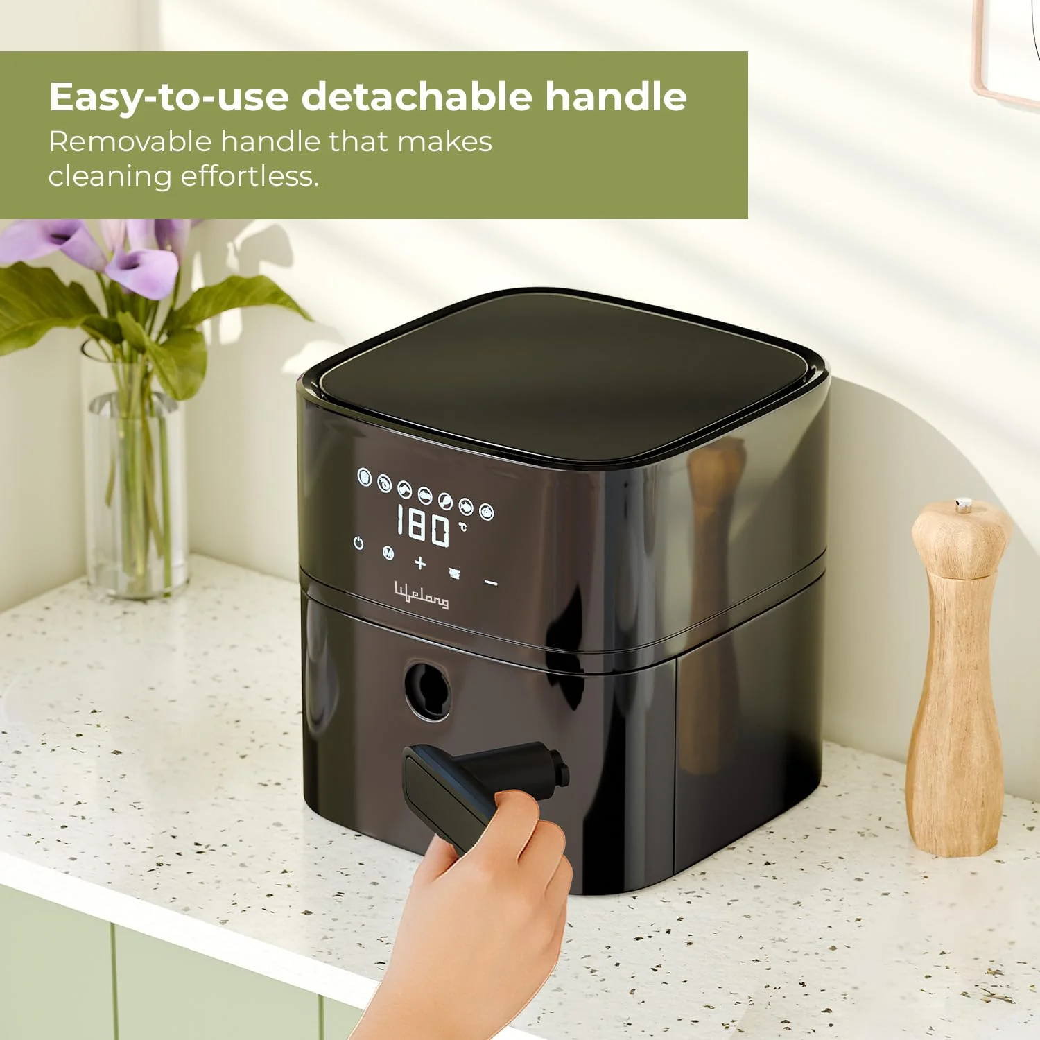 Lifelong 4.2 Litre Digital Air Fryer |Detachable Handle, Touch Control, Non-Stick Basket, Rapid Air Technology |Oil-Free Cooking for Frying, Grilling, Roasting & Baking|Energy Efficient,Compact Design - Image 4