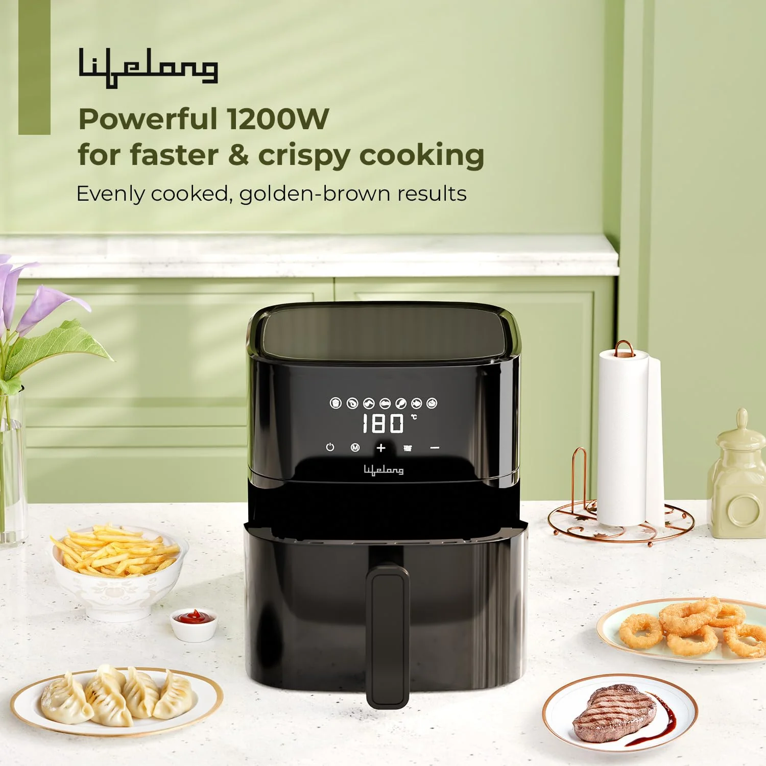 Lifelong 4.2 Litre Digital Air Fryer |Detachable Handle, Touch Control, Non-Stick Basket, Rapid Air Technology |Oil-Free Cooking for Frying, Grilling, Roasting & Baking|Energy Efficient,Compact Design - Image 5