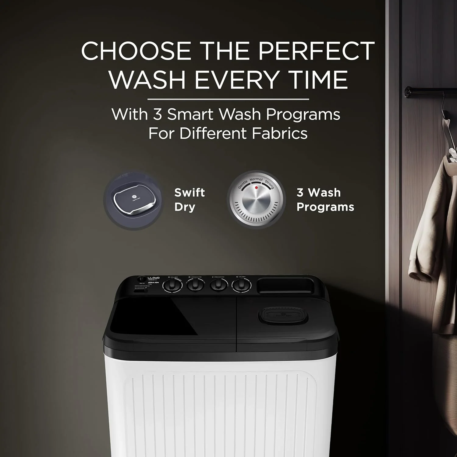 Lloyd 8 kg 5 Star Semi Automatic Top Load Washing Machine |1300 RPM | Detergent Storage Zone | 3 Wash Programs | Swift Dry | Magic Filter, (GLWS805AODDG, Dark Grey and White) - Image 7