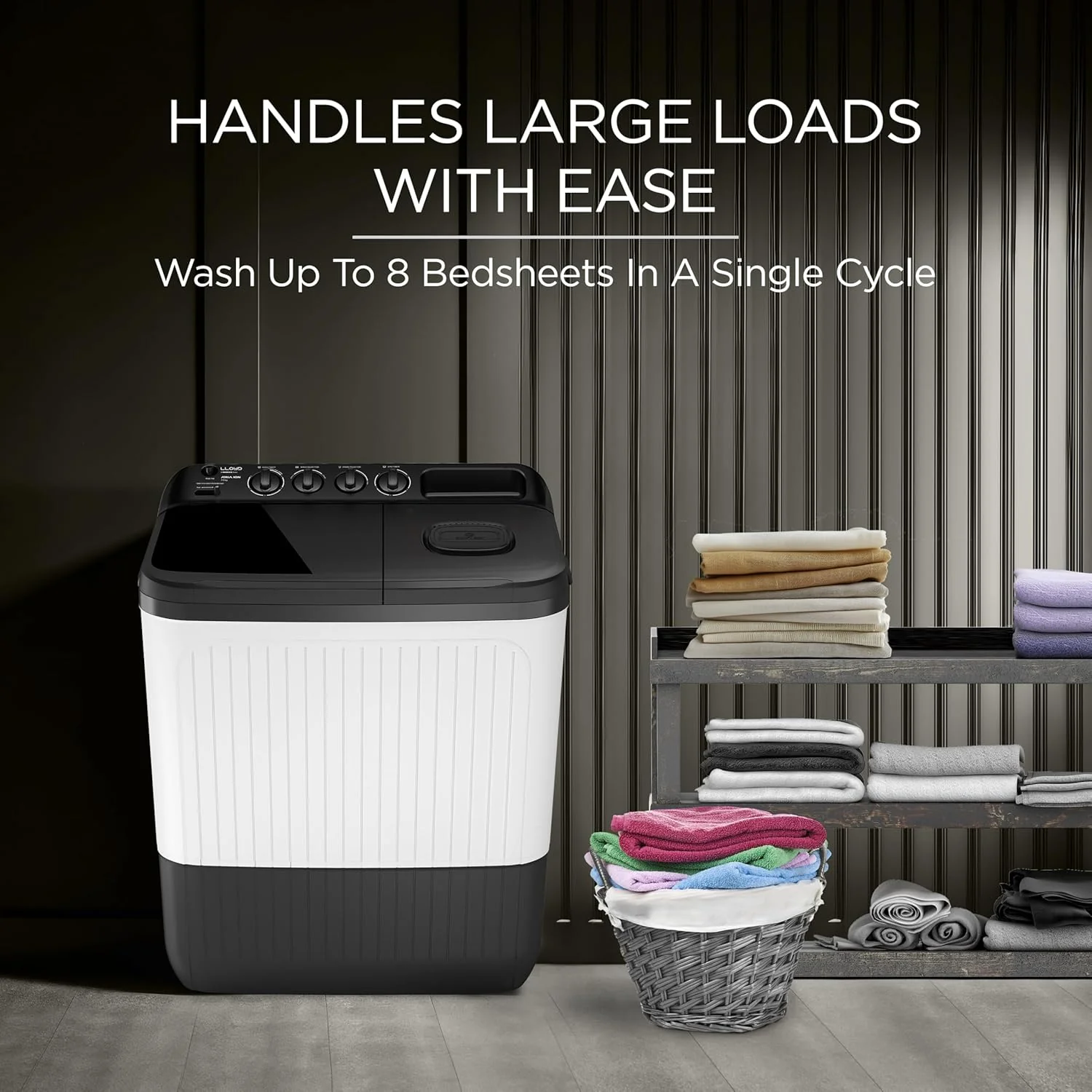 Lloyd 8 kg 5 Star Semi Automatic Top Load Washing Machine |1300 RPM | Detergent Storage Zone | 3 Wash Programs | Swift Dry | Magic Filter, (GLWS805AODDG, Dark Grey and White) - Image 8