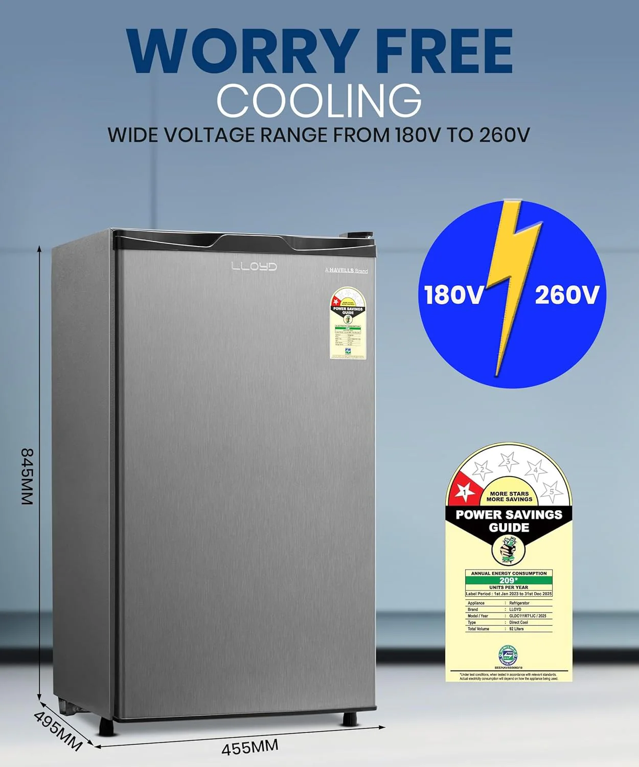Lloyd 92 L Direct Cool Single Door 1 Star Refrigerator with Dedicated Freezer Section Big Bottle StorageFull Vegetable Box (Grey Metallic) - Image 9