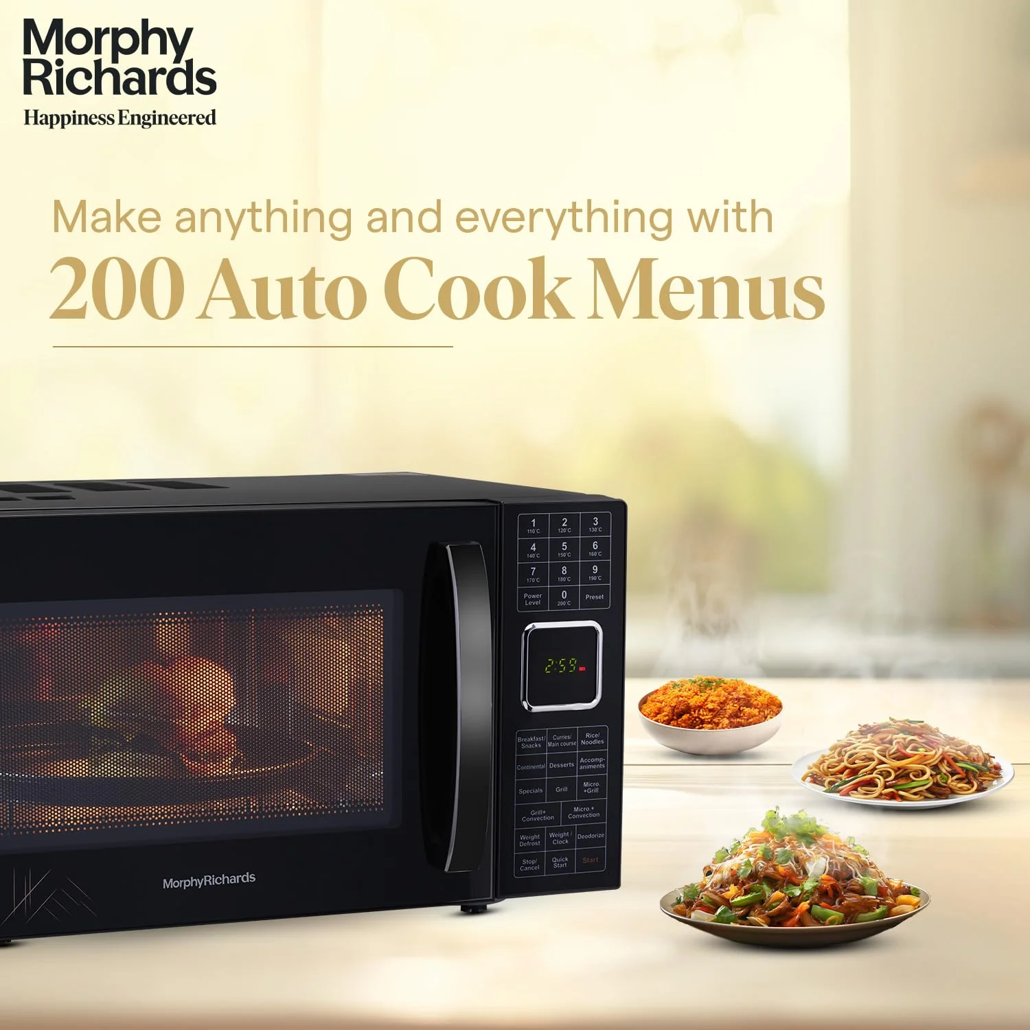 Morphy Richards 27L Convection Microwave Oven (27CGF, Black) | 200 Auto Cook Menus | 11 Power Levels | Stainless Steel Cavity | Deodorizer | 2-Year Warranty - Image 5