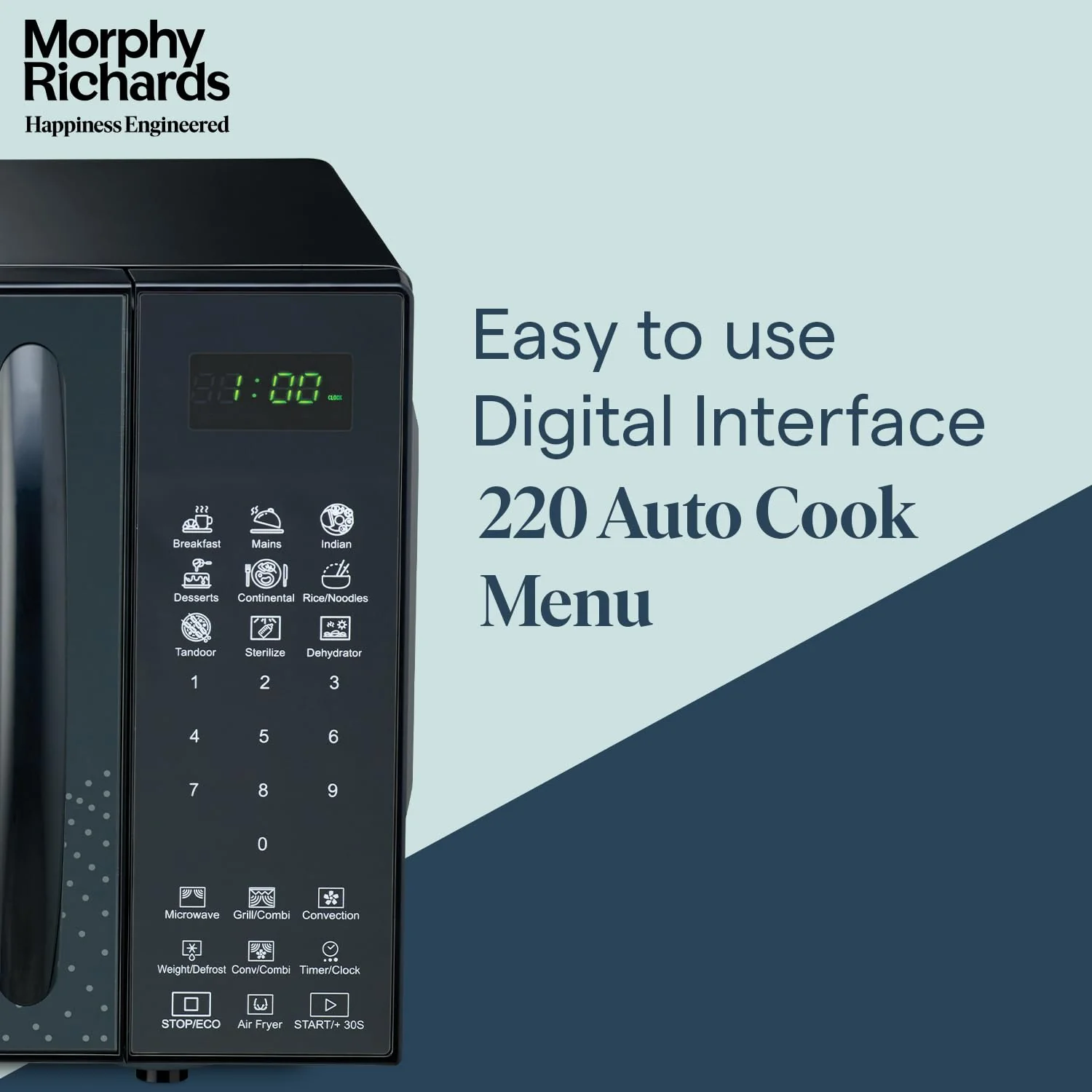 Morphy Richards Air 23Cgad Convection Microwave Oven for Kitchen, with in-Built Air Fryer &amp; Dehydrator|23 Litre with 220 Autocook Menu,Black - Image 3