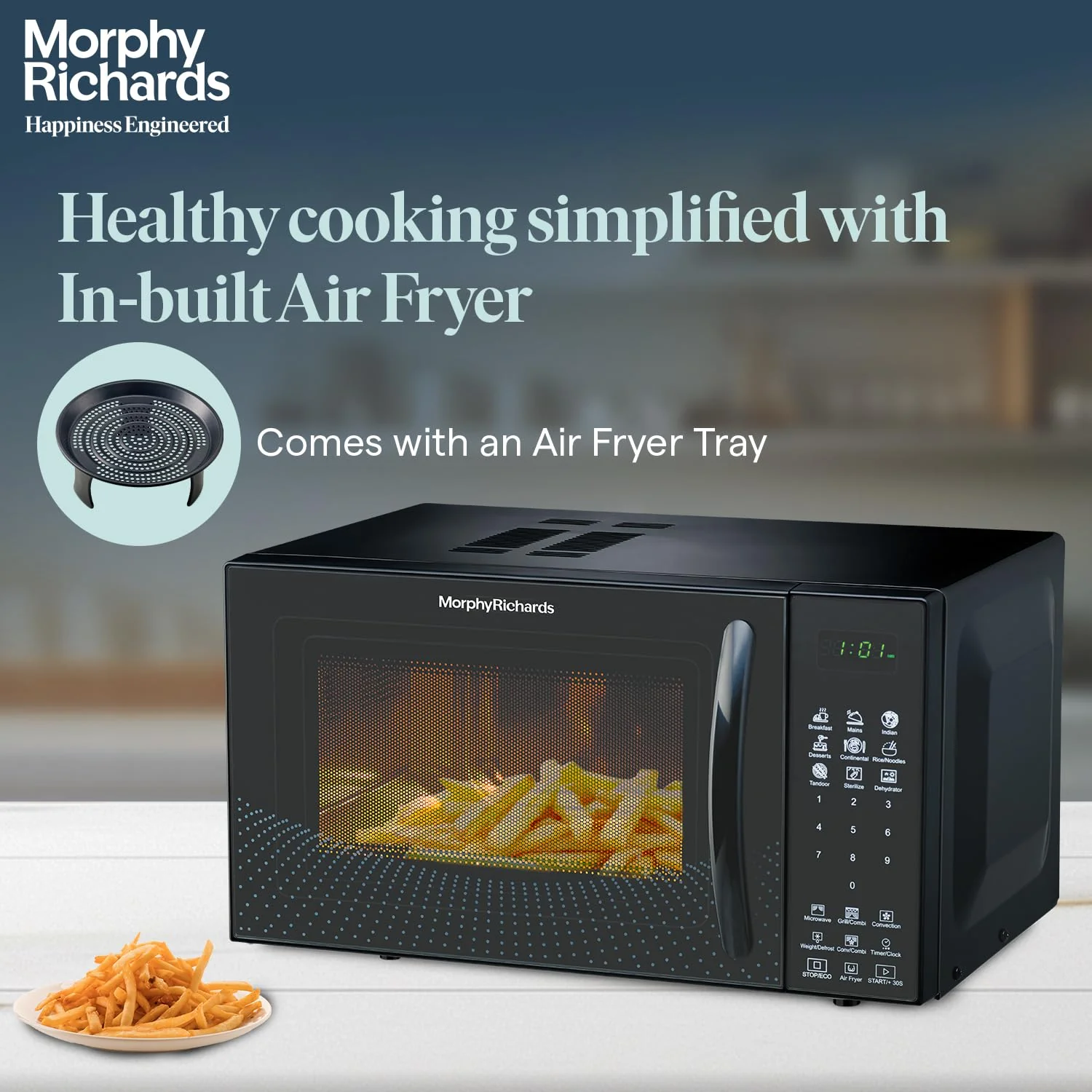 Morphy Richards Air 23Cgad Convection Microwave Oven for Kitchen, with in-Built Air Fryer &amp; Dehydrator|23 Litre with 220 Autocook Menu,Black - Image 4