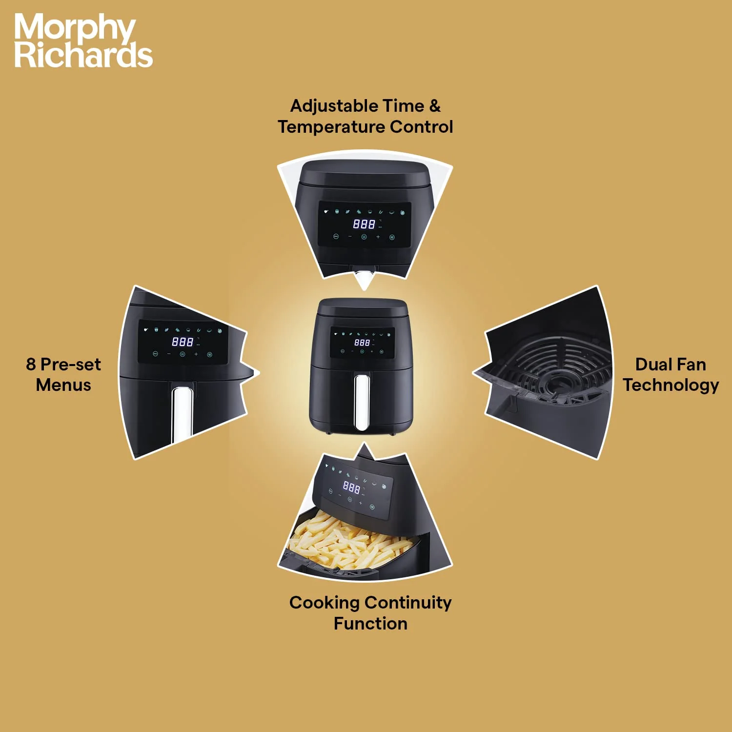 Morphy Richards Digital Air Fryer for Home | 5L Capacity | 1500W | Digital Control | Dual Fan Tech | Adjustable Time &amp; Temp | Voltage Protection | 2-Year Warranty | Black - Image 3