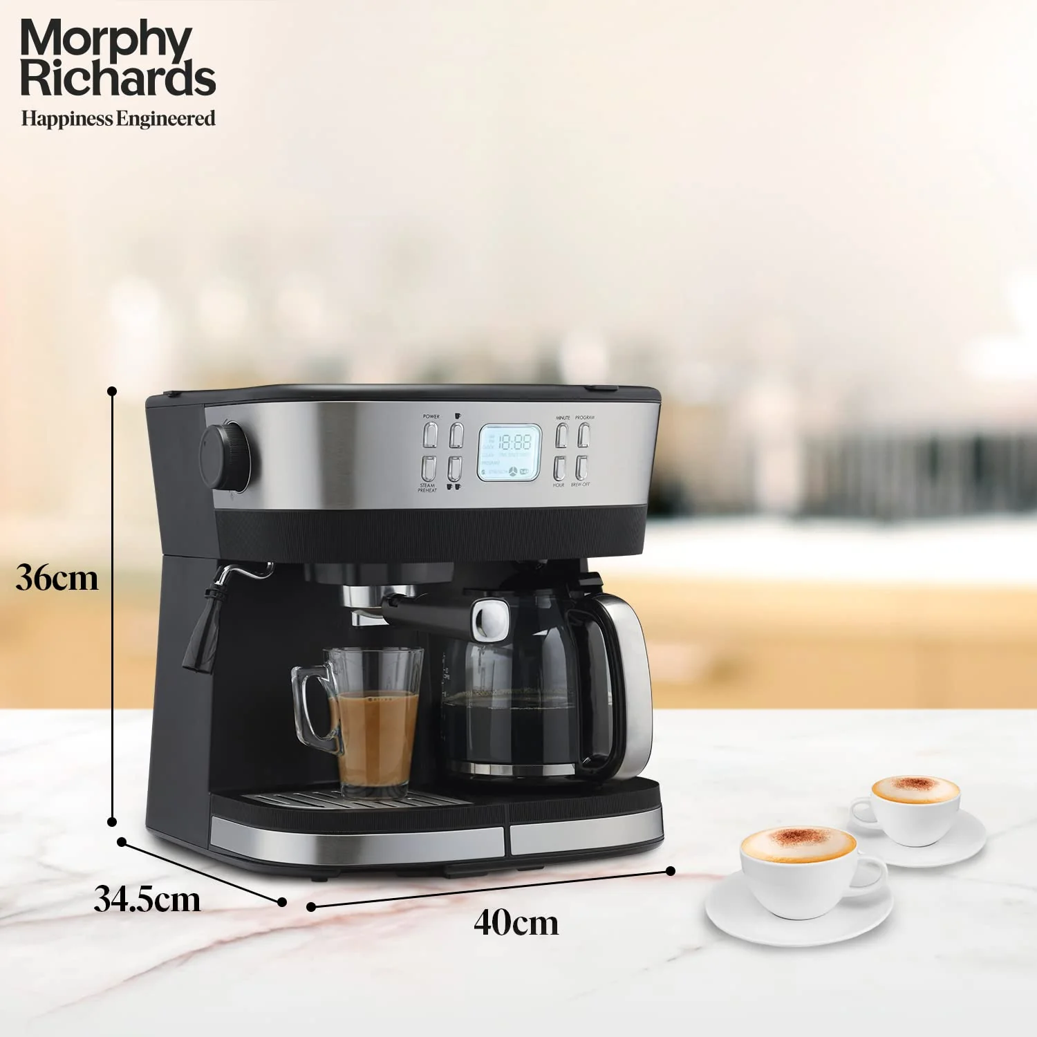 Morphy Richards DuoPresso 2-in-1 Coffee Maker|Drip &amp; Espresso| 15 bar Pressure| Digital Display|Removable Drip Tray| Upto 10 cups* of Coffee| Keep Warm Tray| 2-Yr Warranty by Brand|Black - Image 3