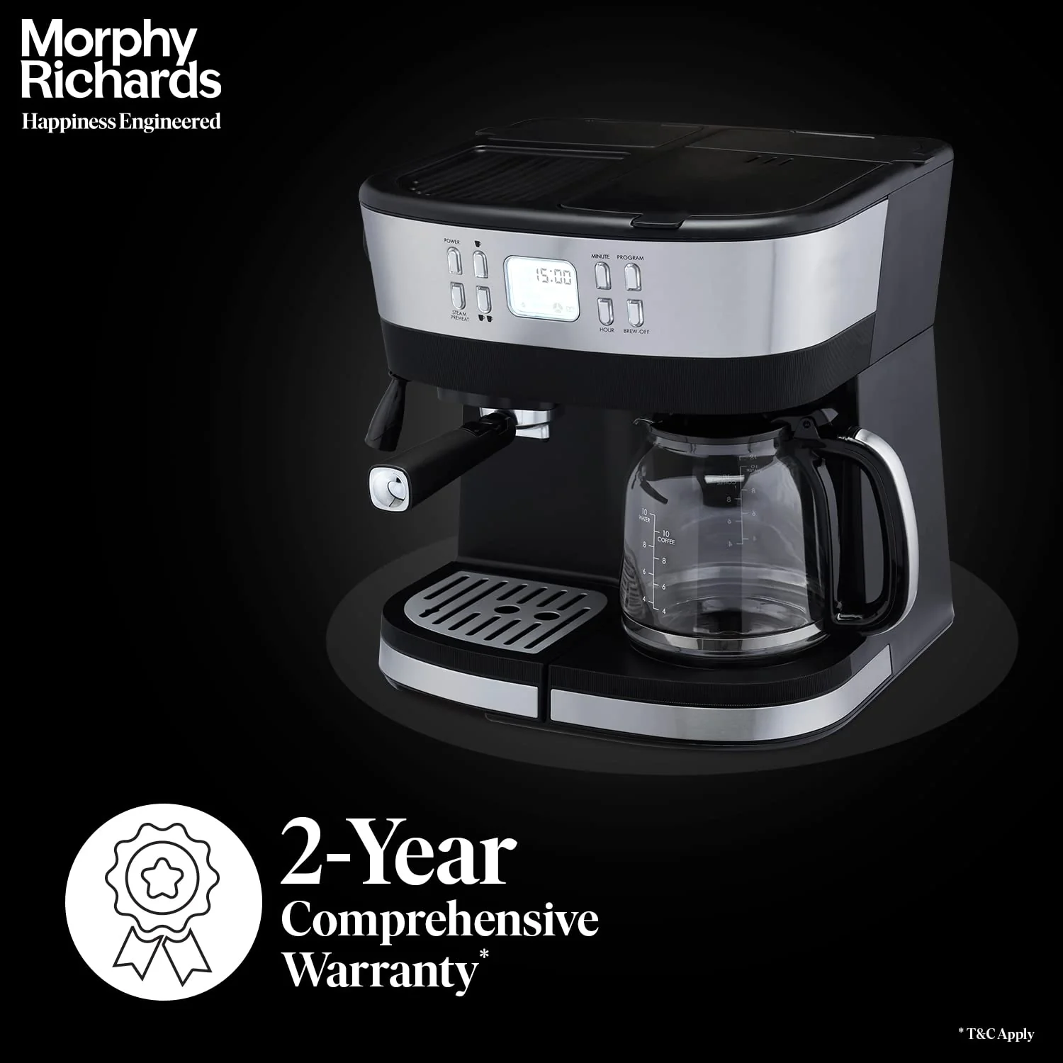 Morphy Richards DuoPresso 2-in-1 Coffee Maker|Drip &amp; Espresso| 15 bar Pressure| Digital Display|Removable Drip Tray| Upto 10 cups* of Coffee| Keep Warm Tray| 2-Yr Warranty by Brand|Black - Image 7