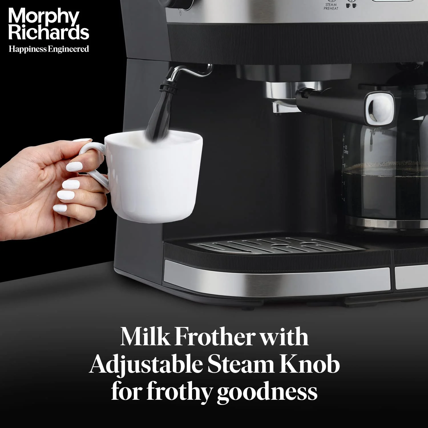 Morphy Richards DuoPresso 2-in-1 Coffee Maker|Drip &amp; Espresso| 15 bar Pressure| Digital Display|Removable Drip Tray| Upto 10 cups* of Coffee| Keep Warm Tray| 2-Yr Warranty by Brand|Black - Image 9
