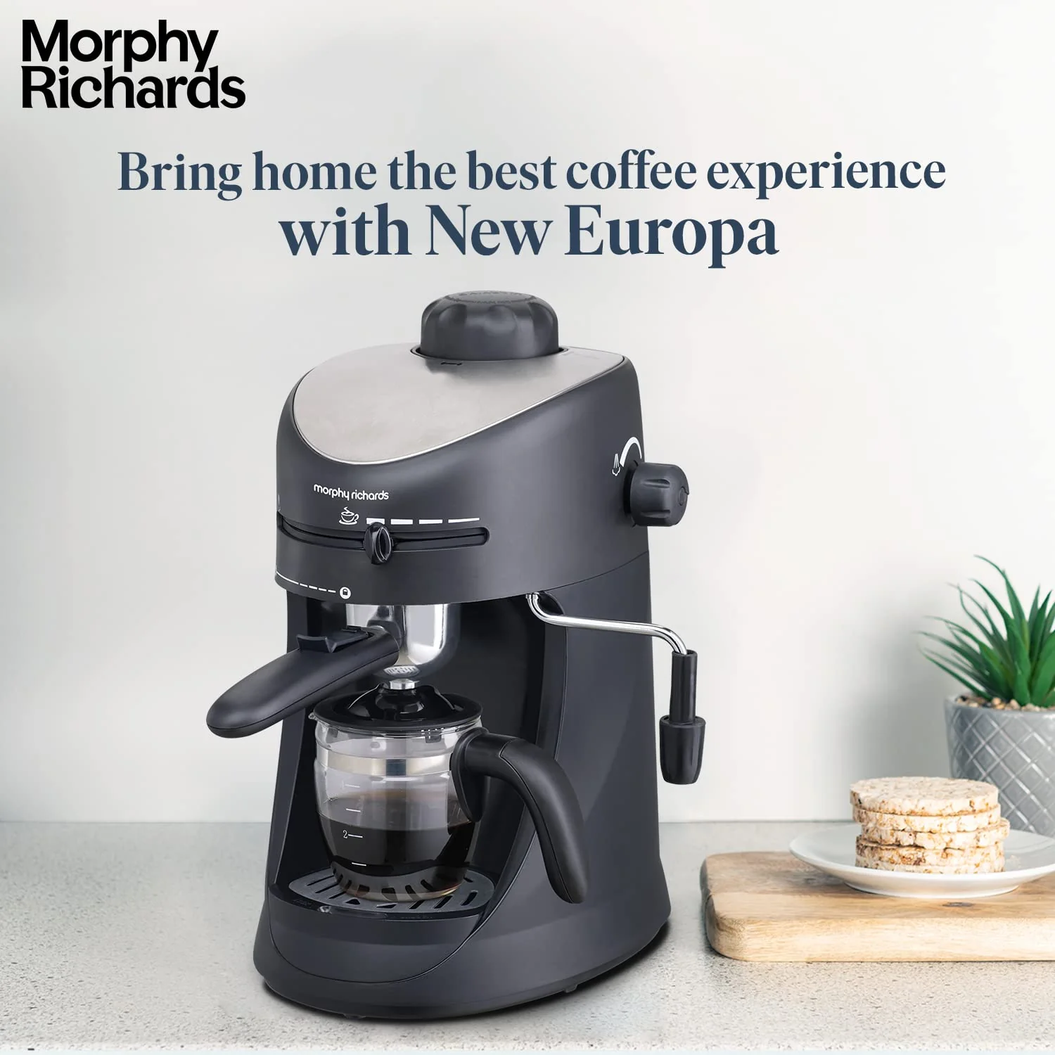 Morphy Richards Europa 800-Watt Espresso and Cappuccino Coffee Maker | Capacity 4-Cup|Coffee Strength Selector|Milk Frothing Nozzle|Removable Drip Tray for Easy Cleaning|2 Year Product Warranty| Black - Image 3