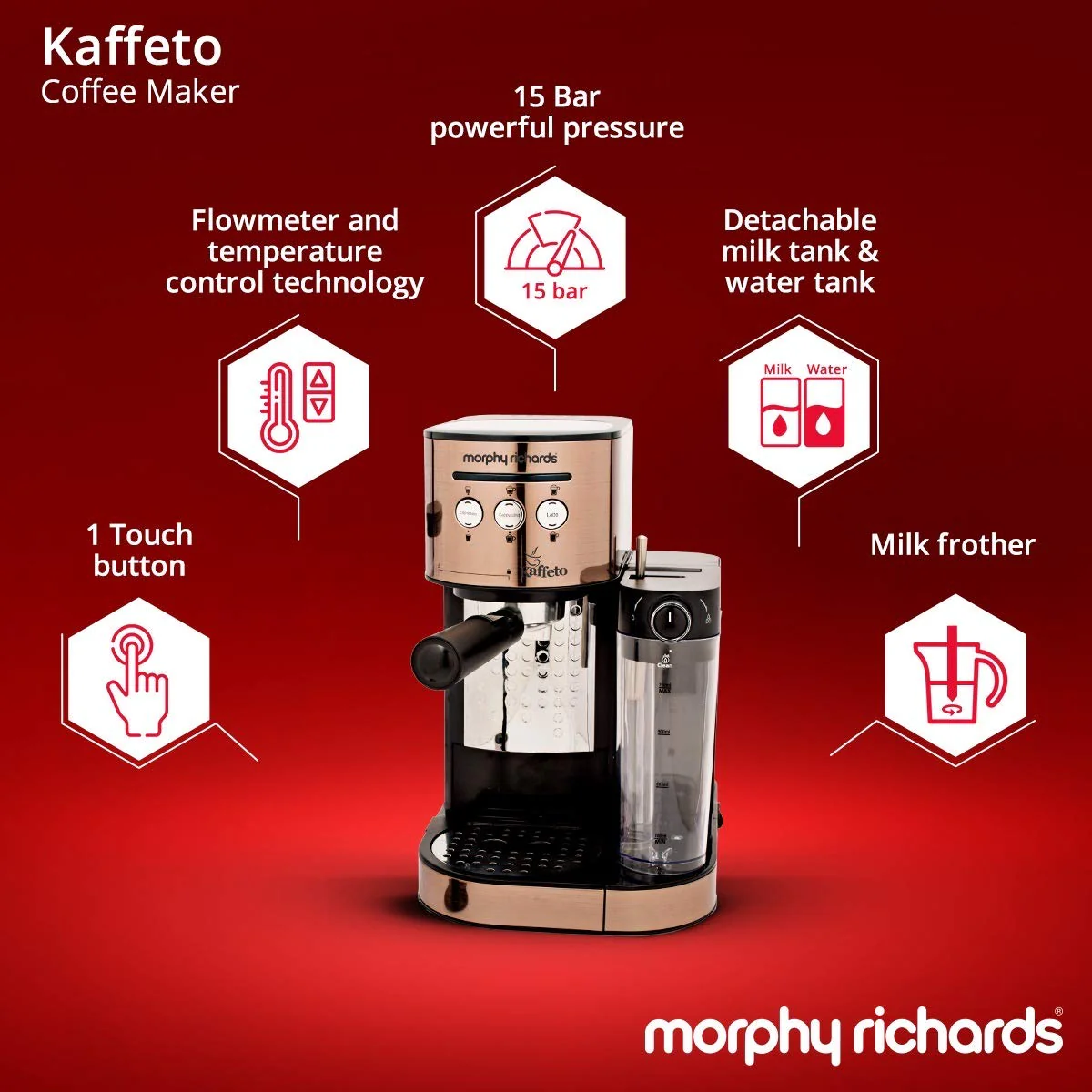 Morphy Richards Kaffeto 1350 W Milk Frother and Coffee Maker - Image 11