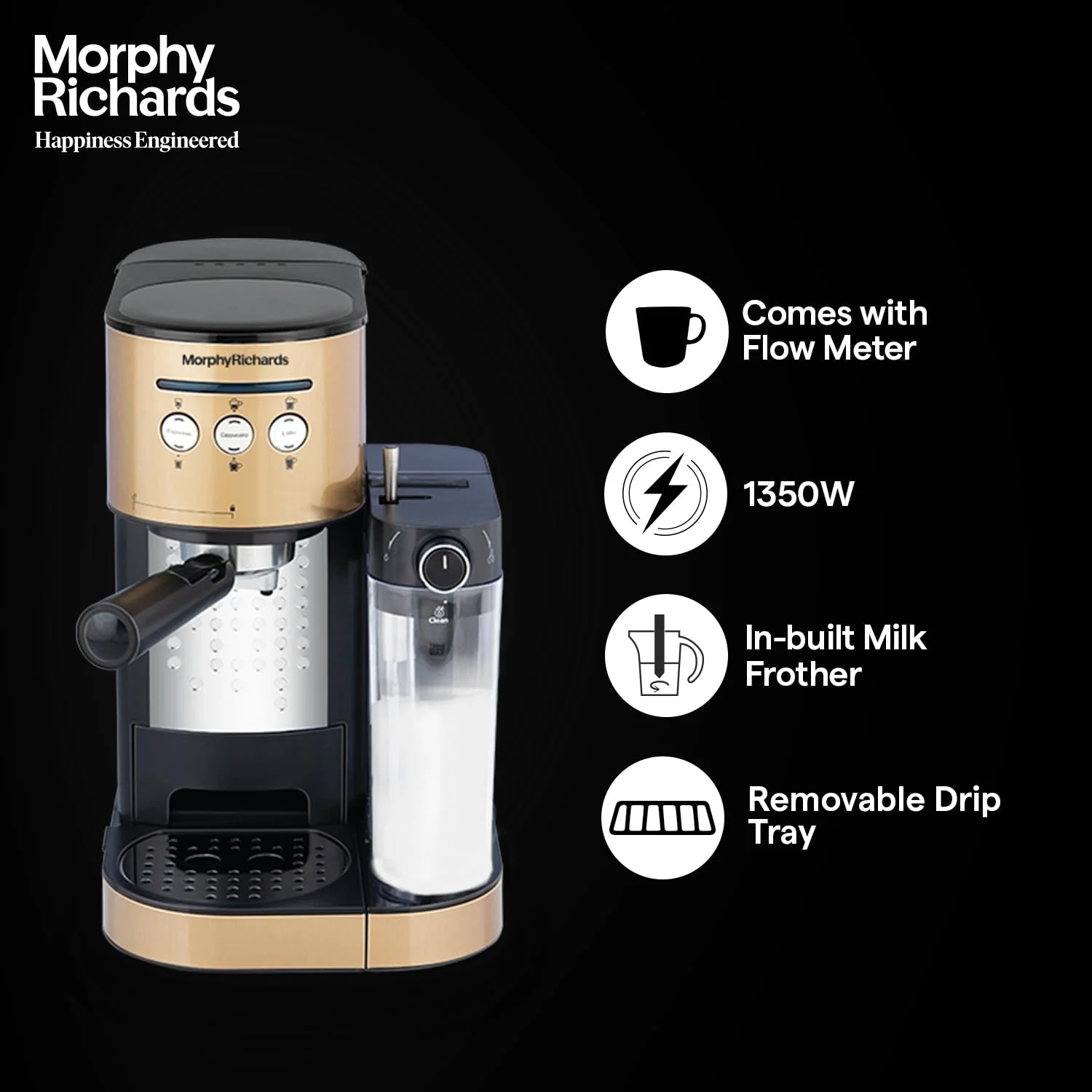 Morphy Richards Kaffeto 1350 W Milk Frother and Coffee Maker - Image 7