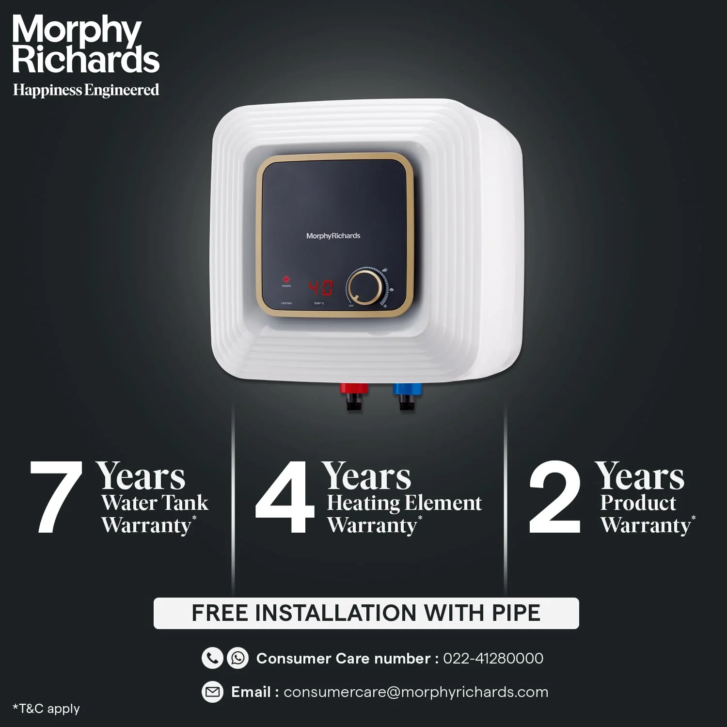 Morphy Richards Kube 15L Storage Wall Water Heater White and Black - Image 3