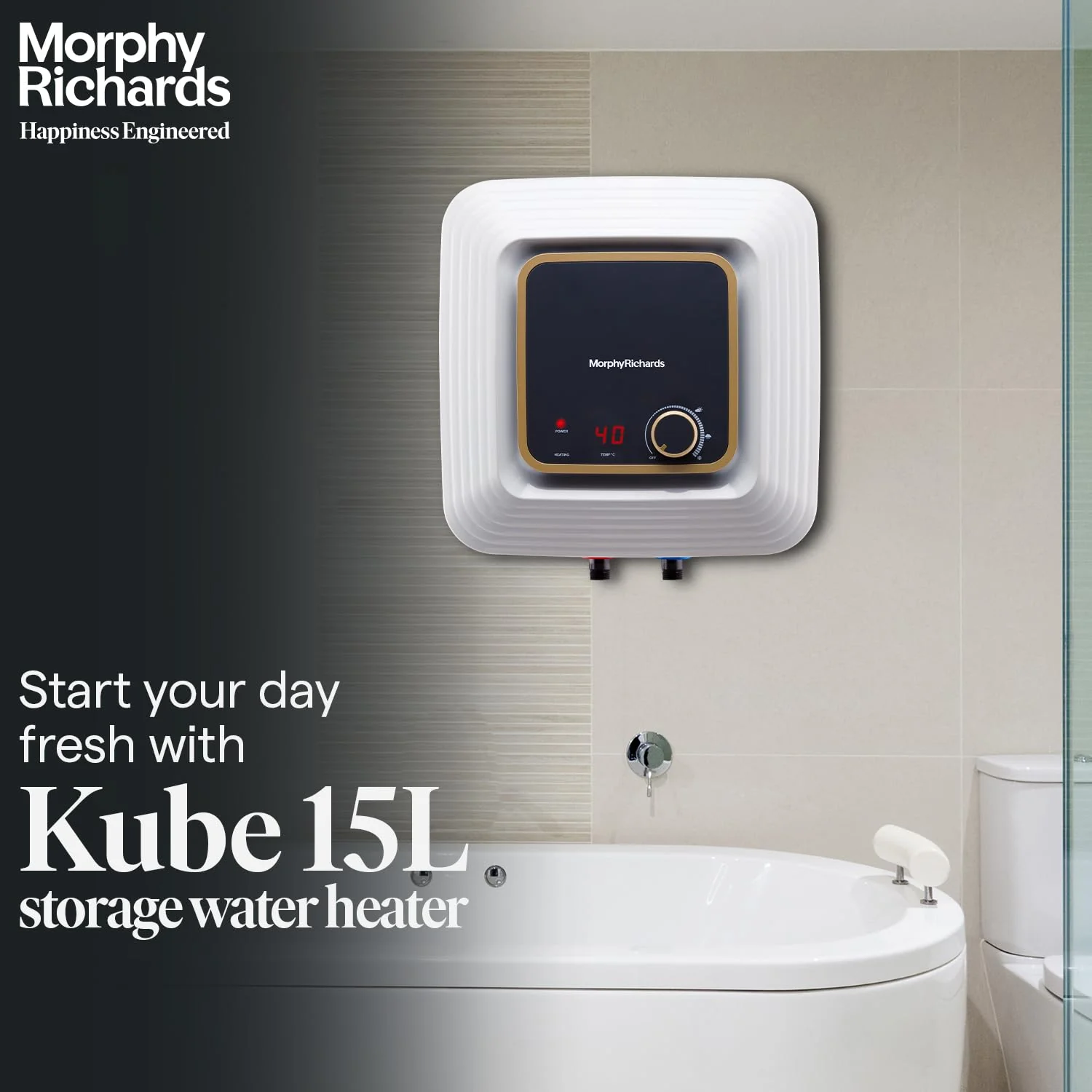 Morphy Richards Kube 15L Storage Wall Water Heater White and Black - Image 5