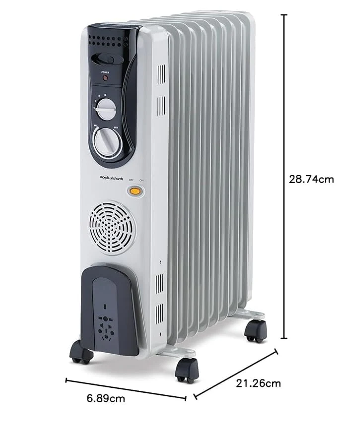 Morphy Richards OFR 09F 2400W Oil Filled Radiator Room Heater | 9 Fin | PTC Fan Heater | Adjustable Thermostat | Overheat Protection | Castor Wheels | Silent Operation | 2 Year Warranty | Grey - Image 3