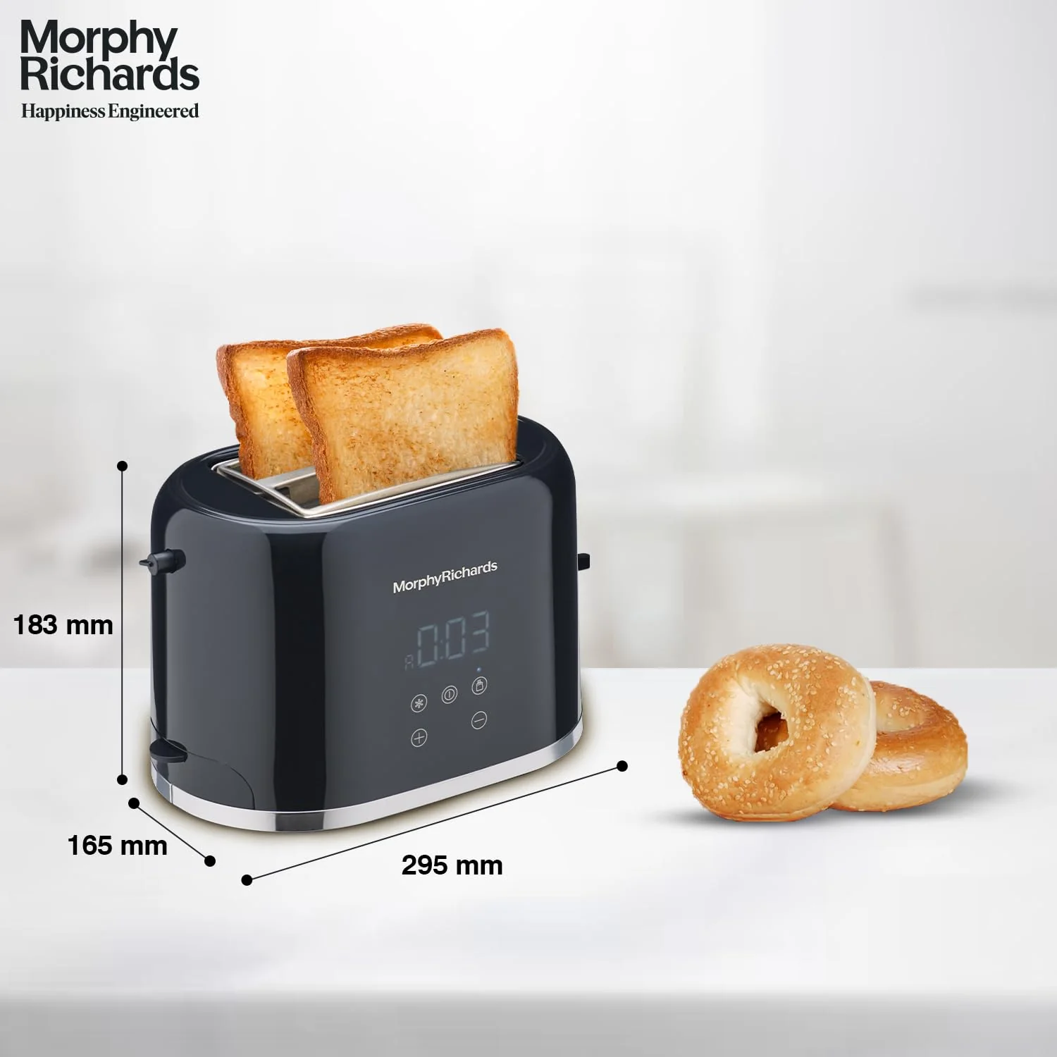 Morphy Richards Windsor Series Digital 2 Slice 800W Pop Up Toaster|8-Browning Levels|Reheat&amp;Defrost|Wide Bread Slots|Bun Warmer|Dust Cover|Removable Crumb Tray|2-Yr Warranty By Brand|Black,800 Watts - Image 4